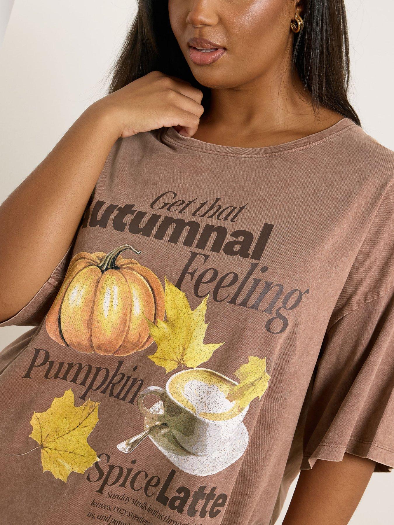 Image 4 of 4 of Yours Curve Placement Print Relaxed T-Shirt - Brown