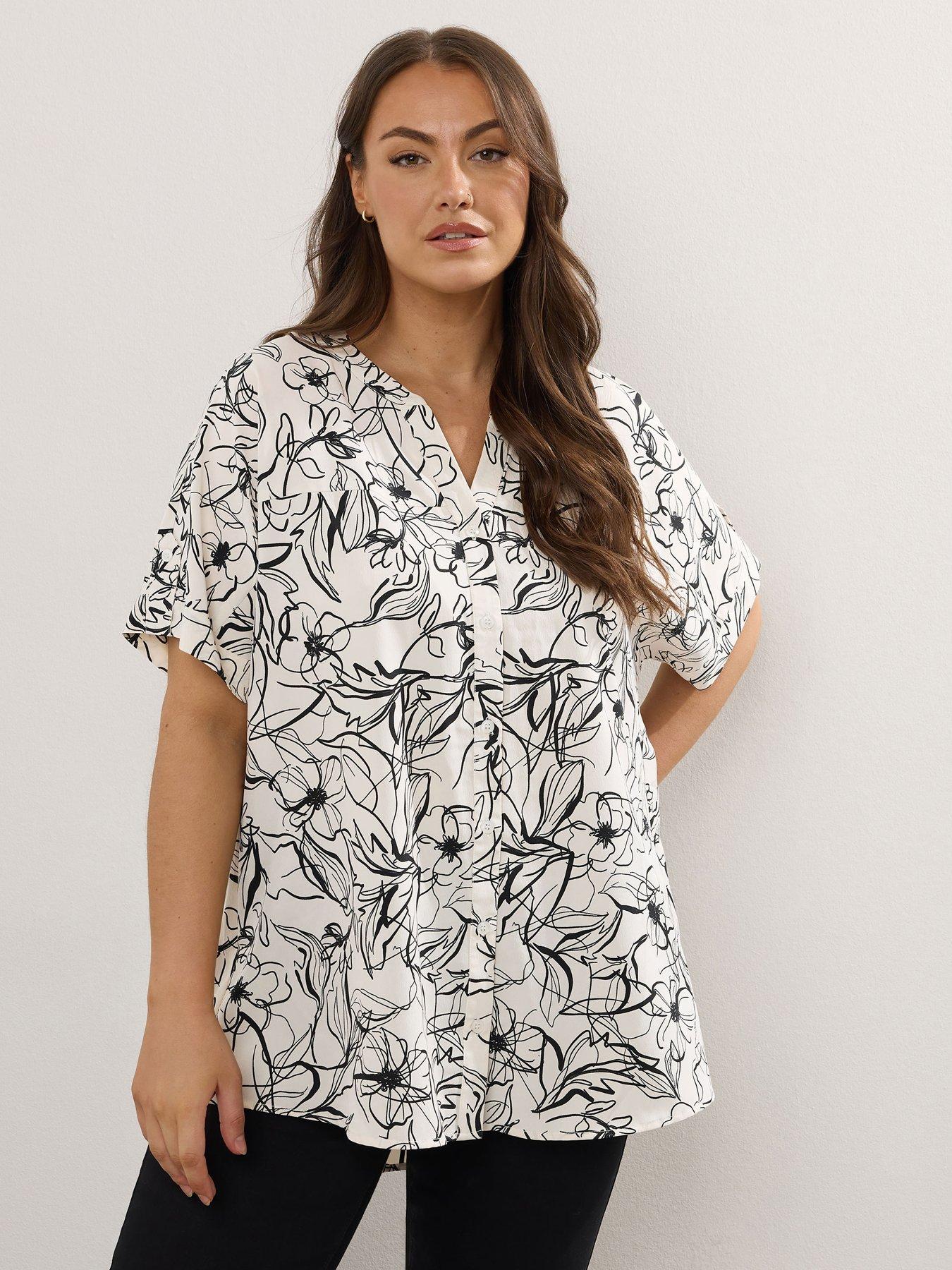 Yours Curve Short Sleeve Notch Neck Top - Ivory