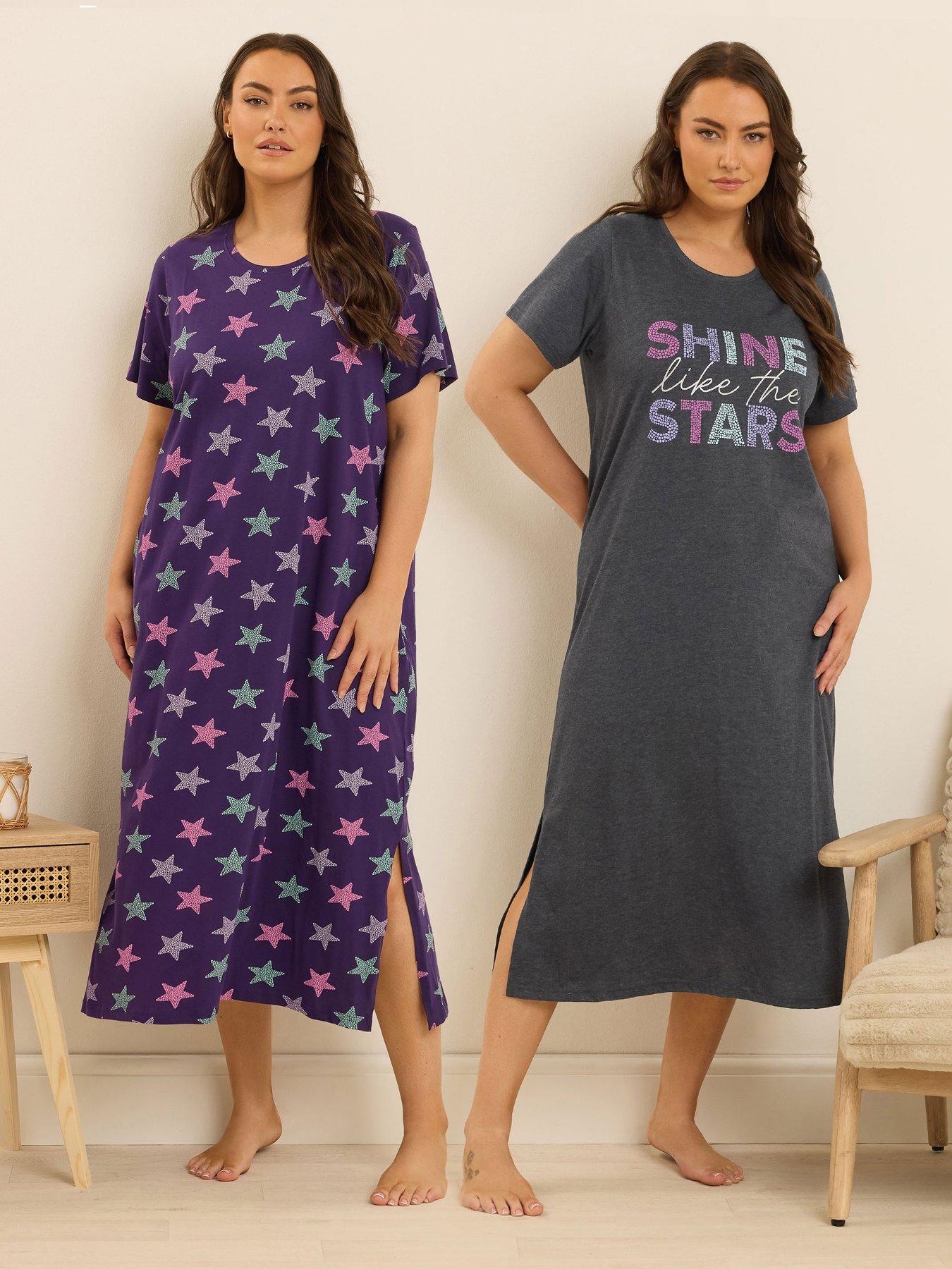 Yours Curve 2 Pack Shine Stars Midaxi Nightdress - Grey