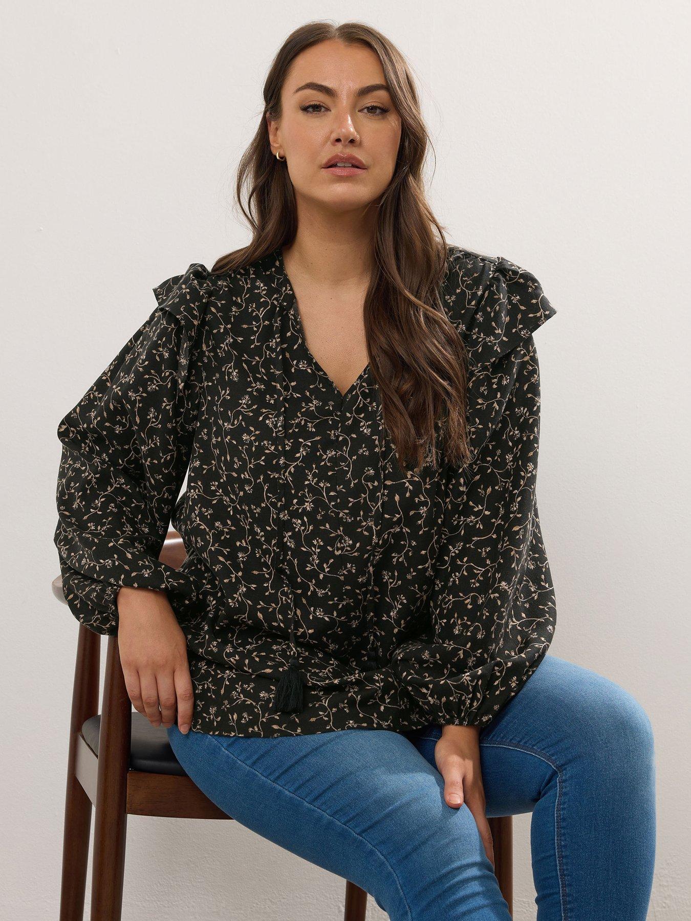 undefined Curve Smock Frill Top - Black