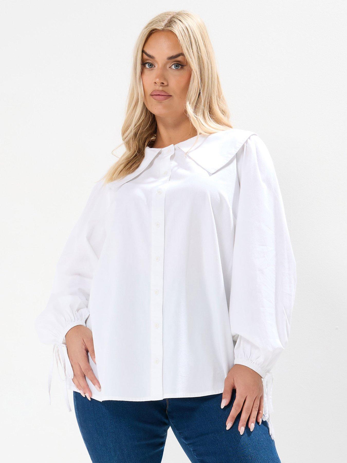 undefined Curve Statement Collar Poplin Shirt - White