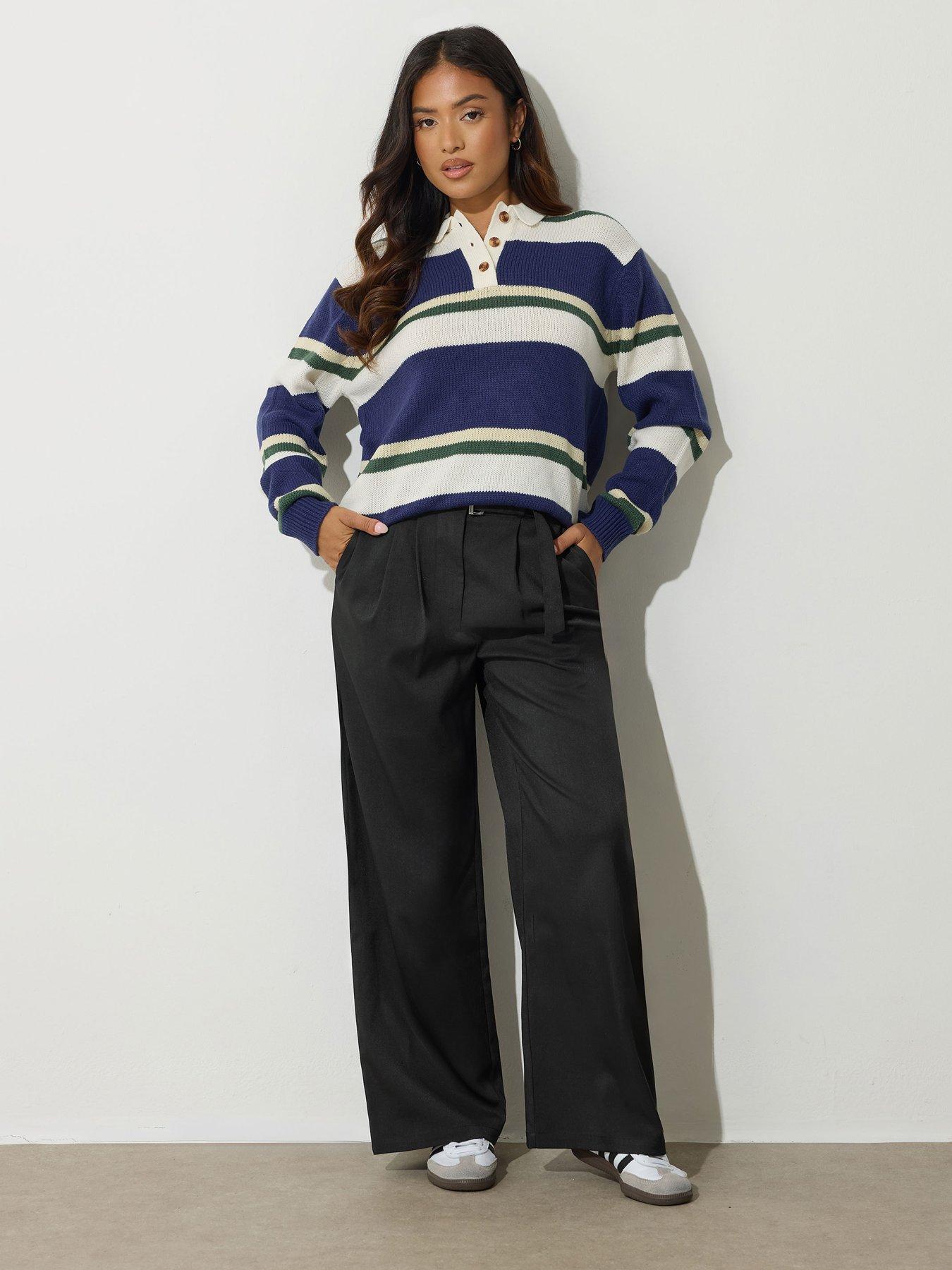 Image 1 of 4 of PixieGirl Petite Buckle Belt Wide Leg Trouser - Black