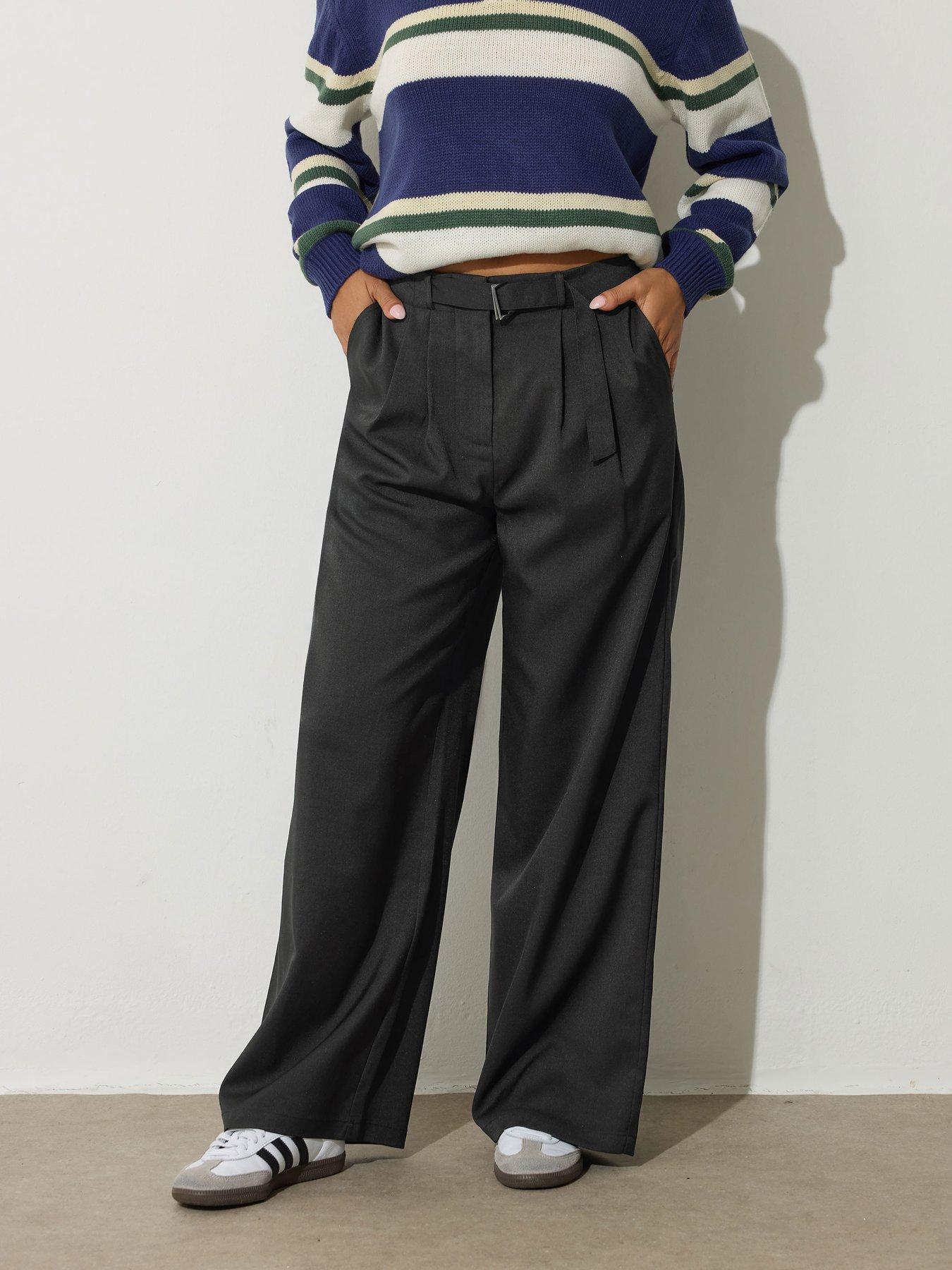 Image 3 of 4 of PixieGirl Petite Buckle Belt Wide Leg Trouser - Black