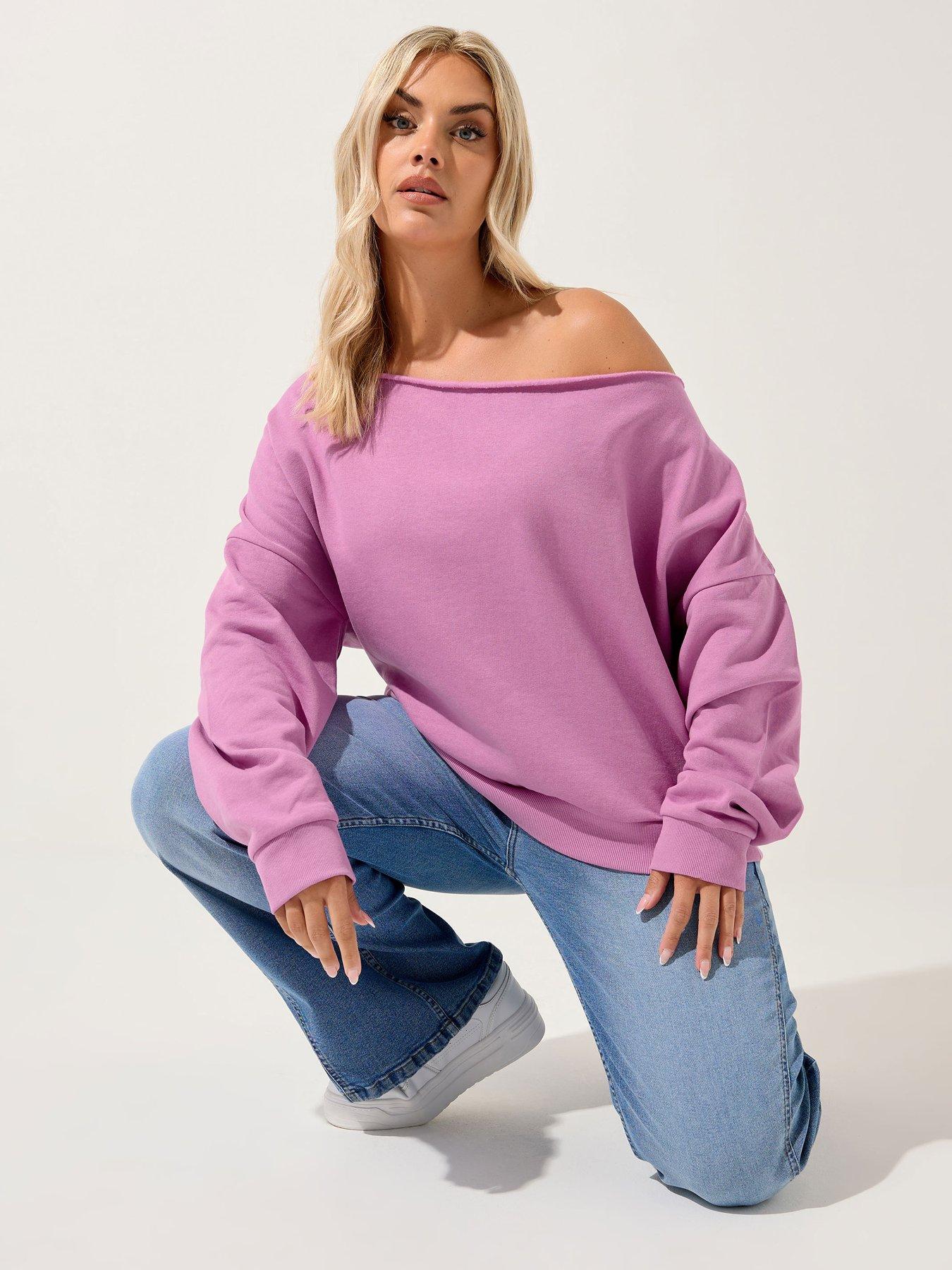 Image 1 of 5 of Yours Curve Off The Shoulder Crew Sweatshirt - Pink