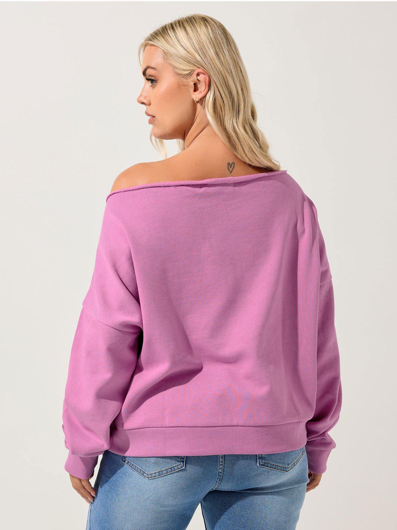 Image 2 of 5 of Yours Curve Off The Shoulder Crew Sweatshirt - Pink