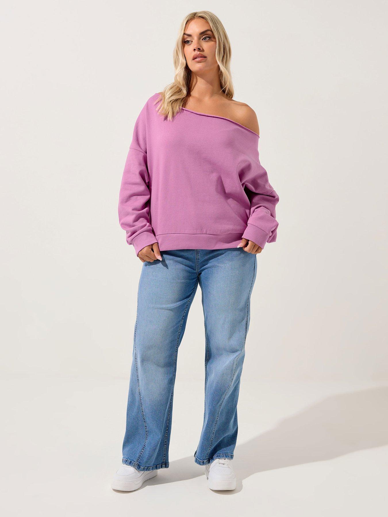 Image 3 of 5 of Yours Curve Off The Shoulder Crew Sweatshirt - Pink