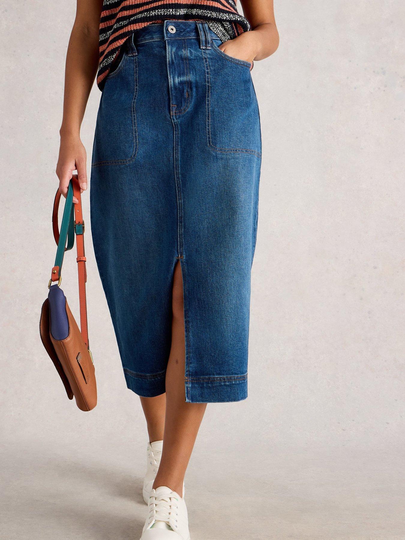 undefined Tia Denim Midi Skirt - Blue
