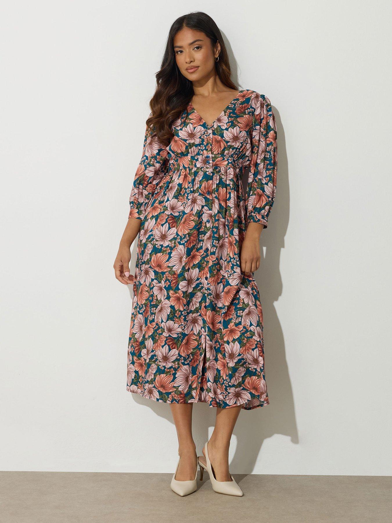undefined Petite Floral Midi Tea Dress - Blue