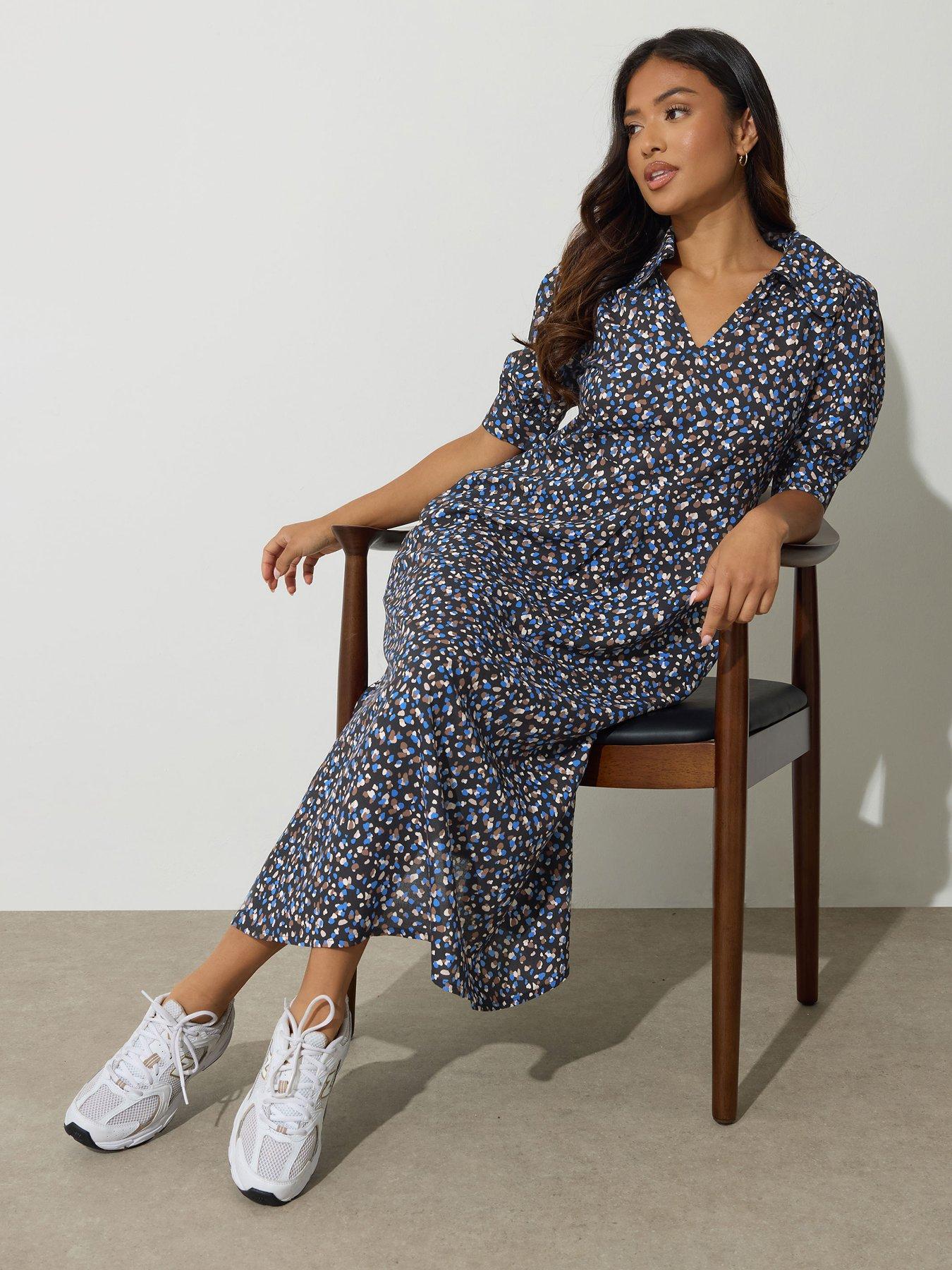 undefined Petite Geo Spot Collar Midaxi Dress - Black