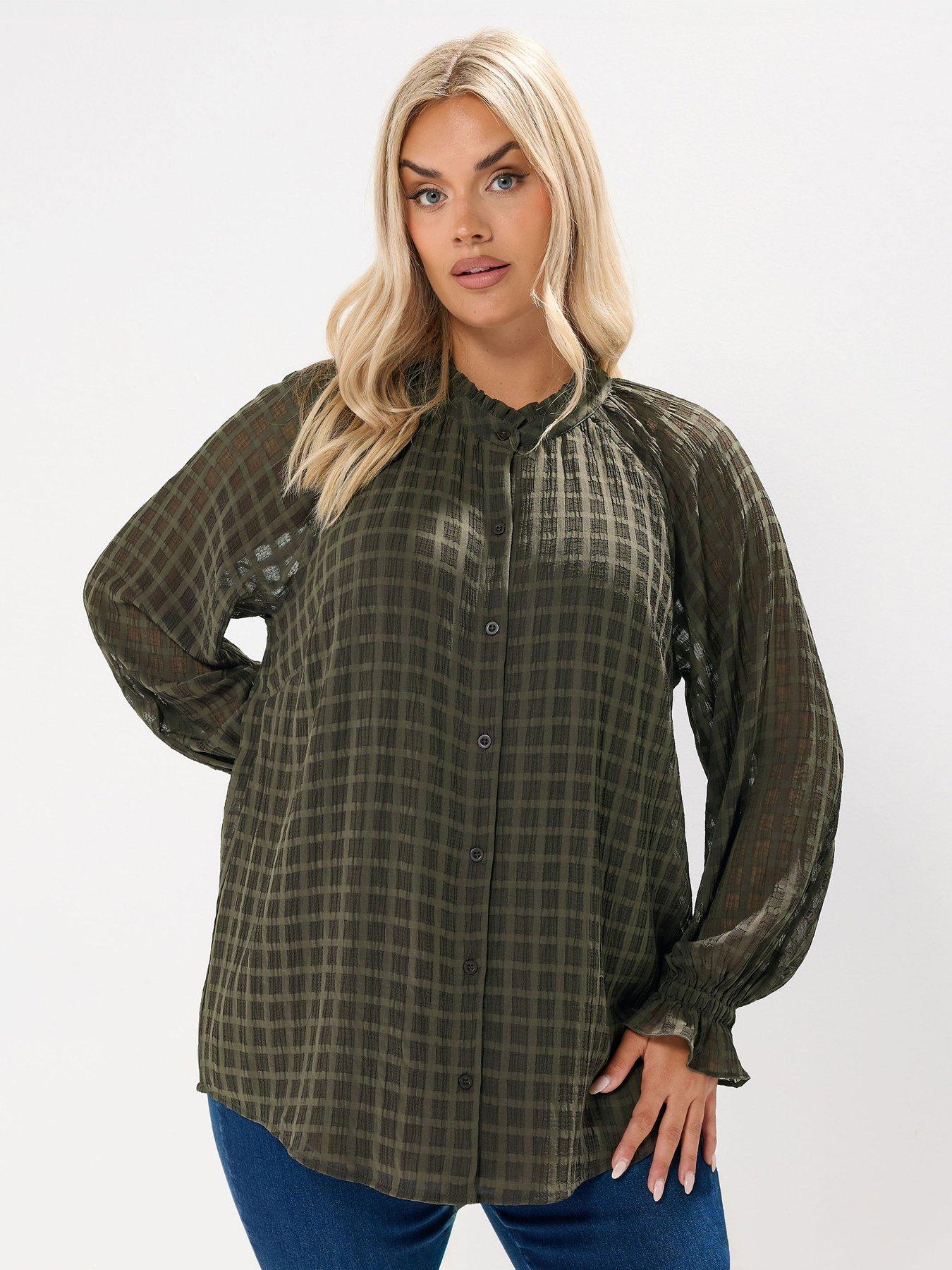 undefined Curve Textured Frill Neck Blouse - Brown