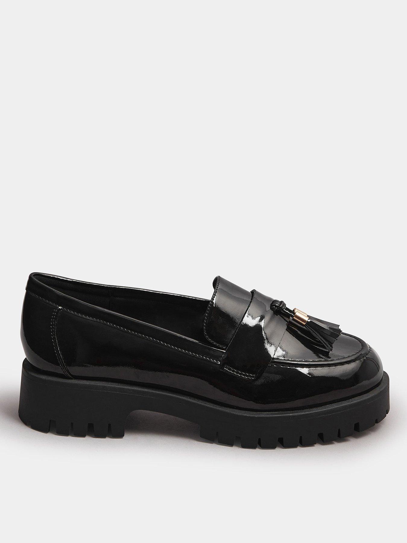 undefined Wide Fit Tassel Patent Loafers - Black