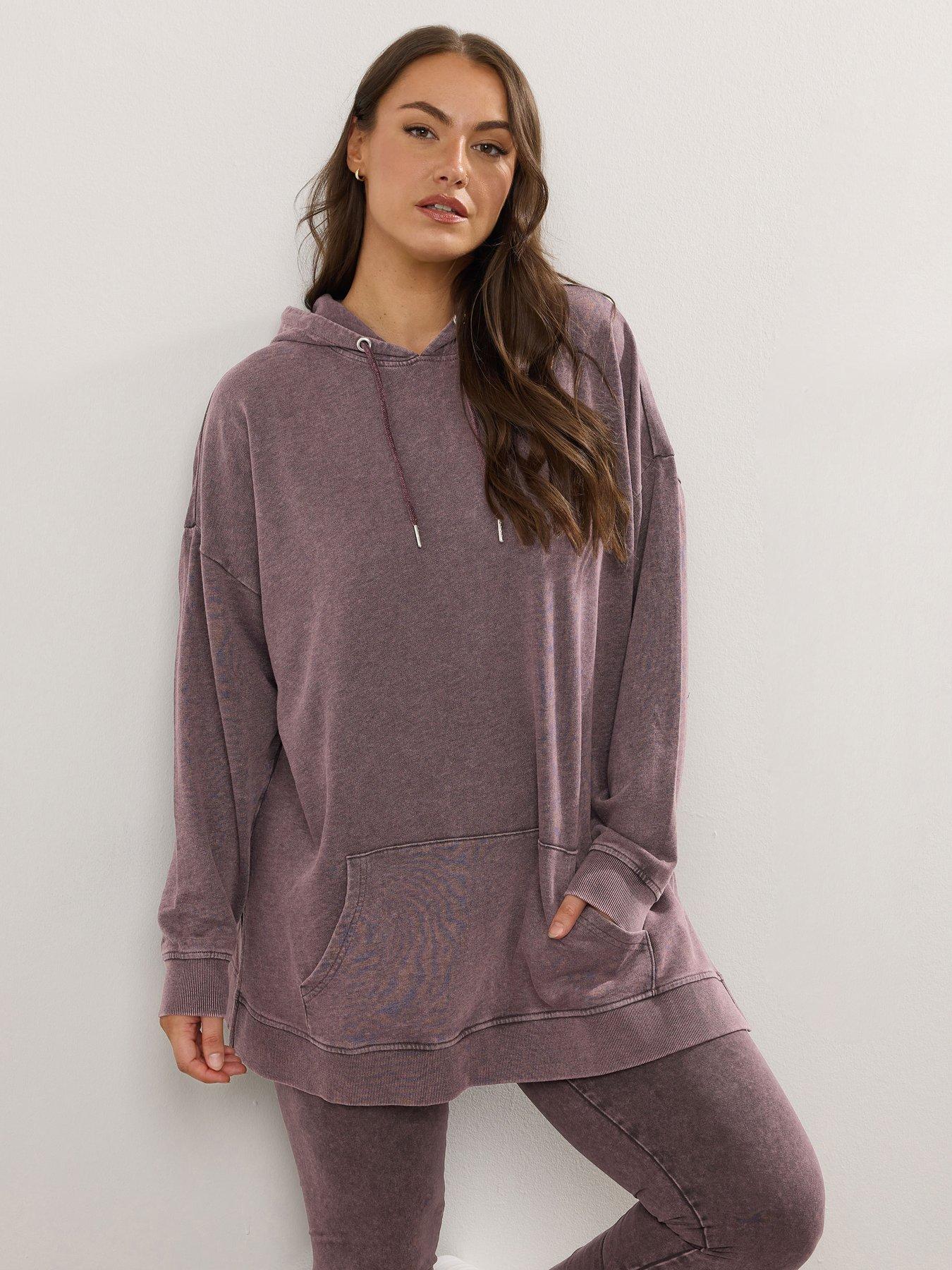 Yours Curve Acid Wash Hoodie - Burgundy red