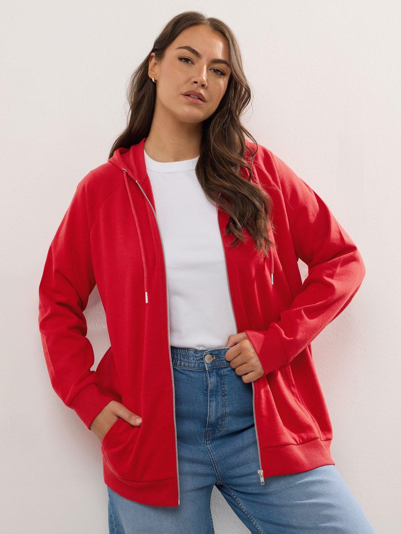 Yours Curve Zip Thru Hoodie - Red
