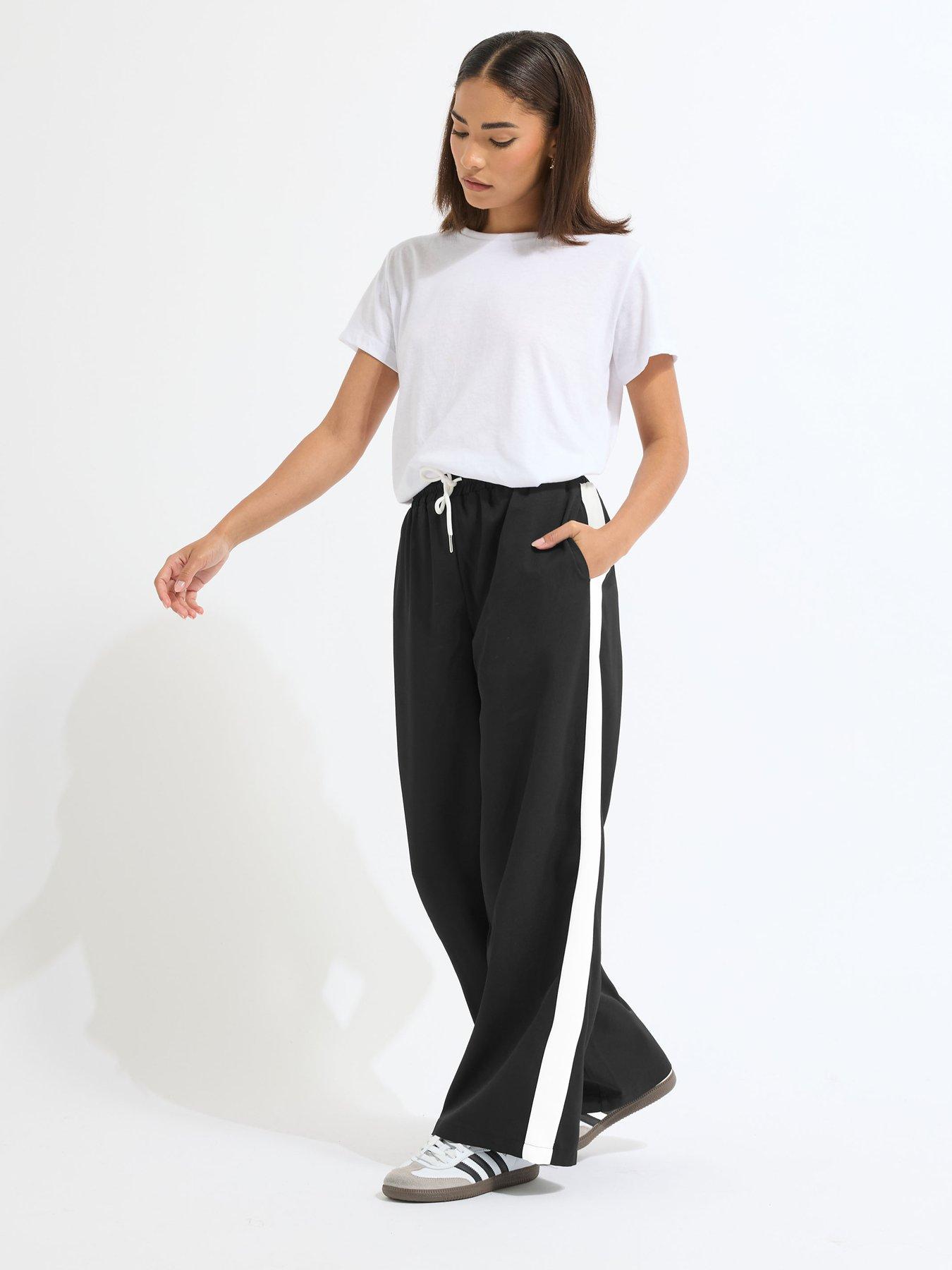 PixieGirl Petite Side Stripe Wide Leg Trouser - Black