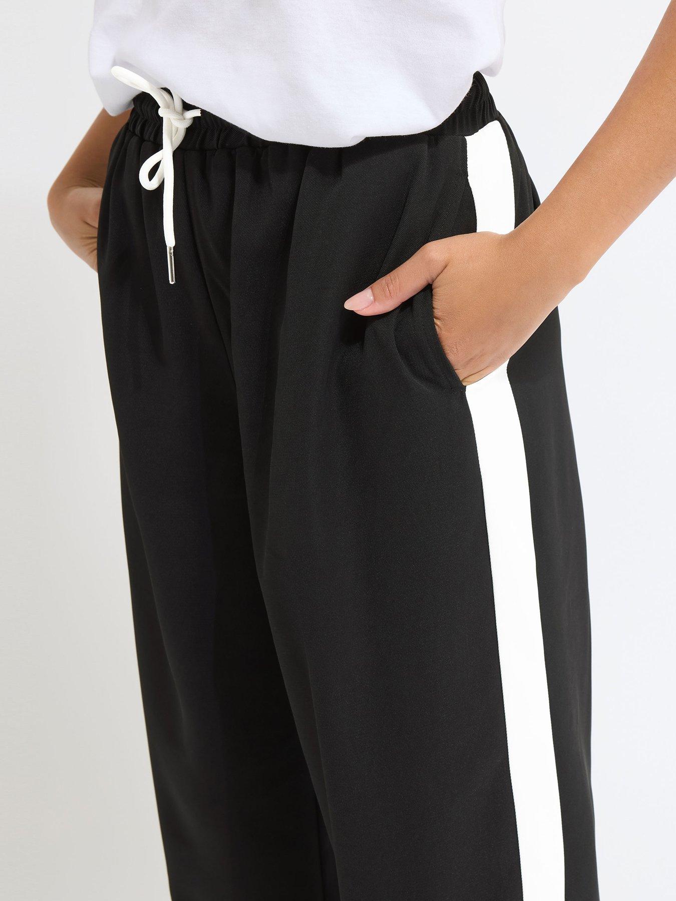 Image 4 of 4 of PixieGirl Petite Side Stripe Wide Leg Trouser - Black