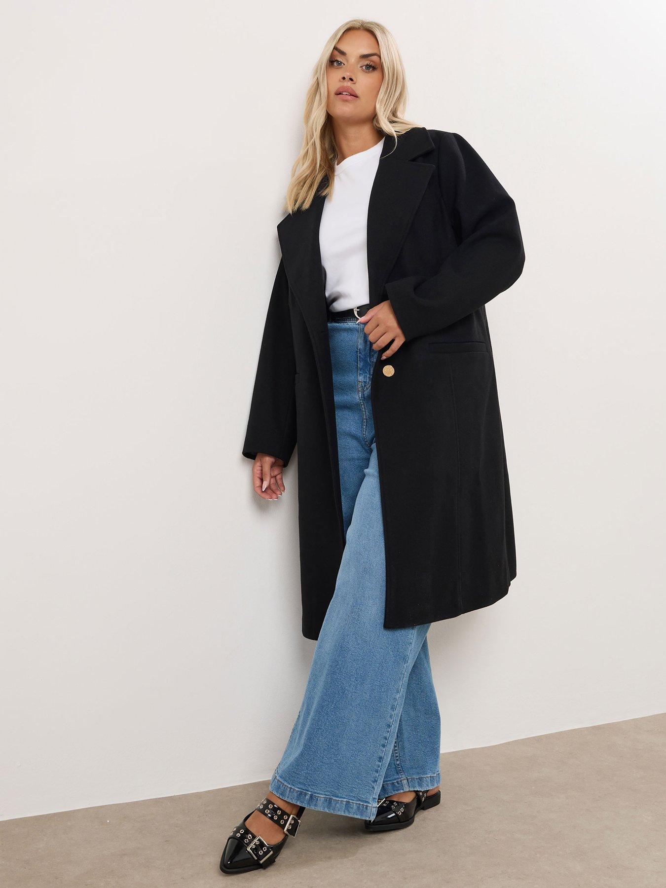 Image 1 of 5 of Yours Curve Longline Midaxi Coat - Black
