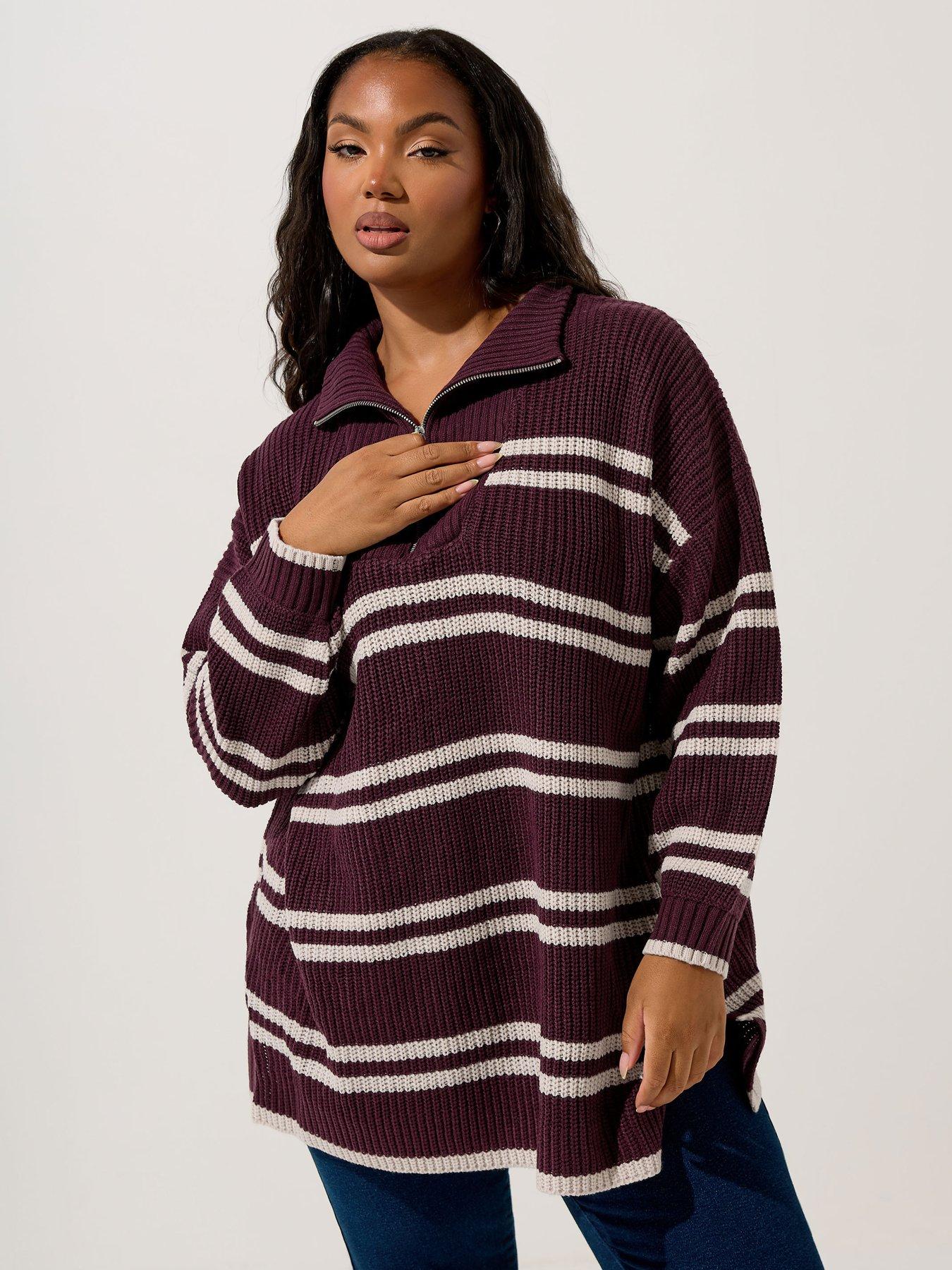 undefined Curve Quarter Zip Stripe Jumper - Purple