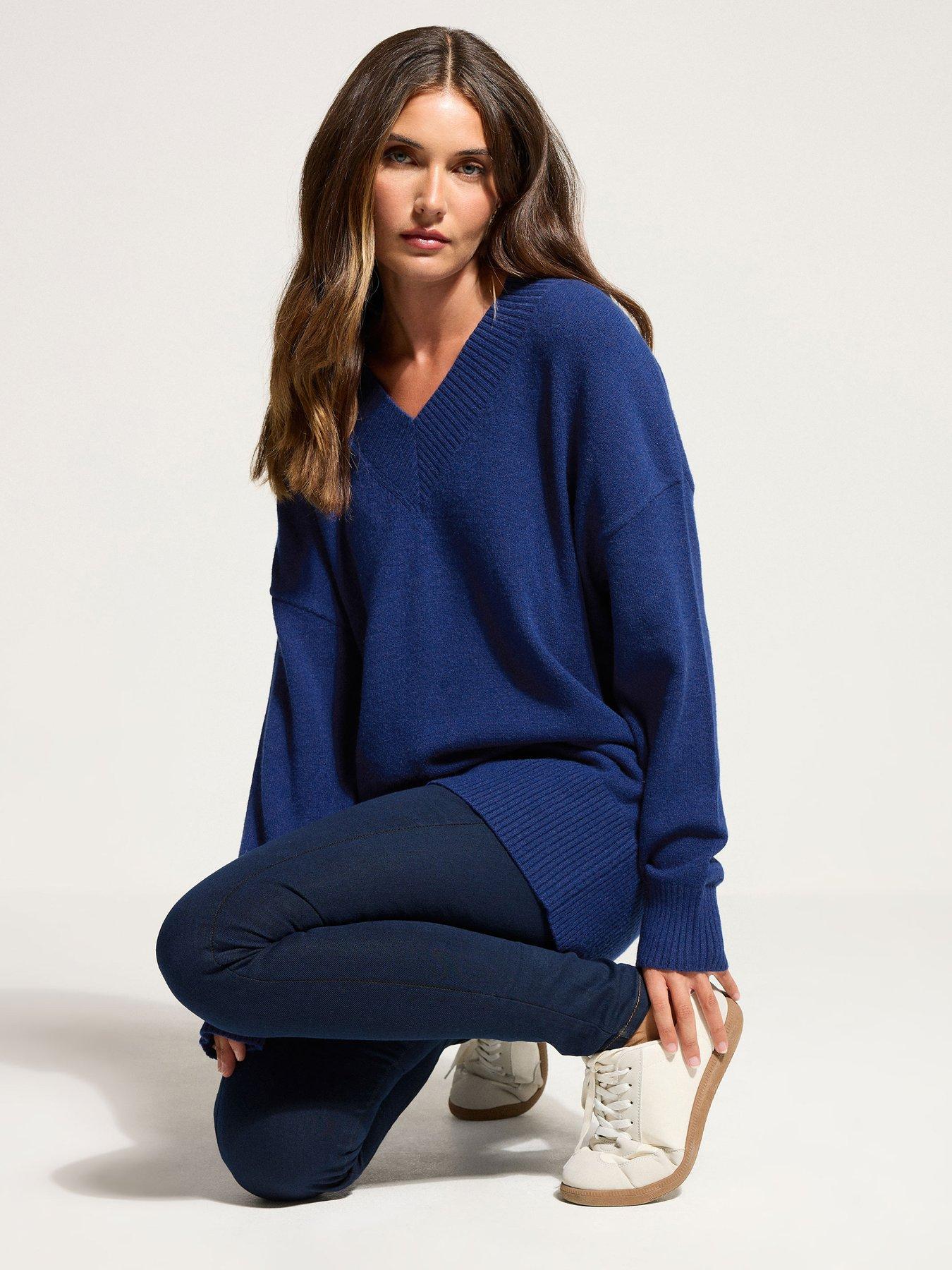 undefined V Neck Jumper - Blue