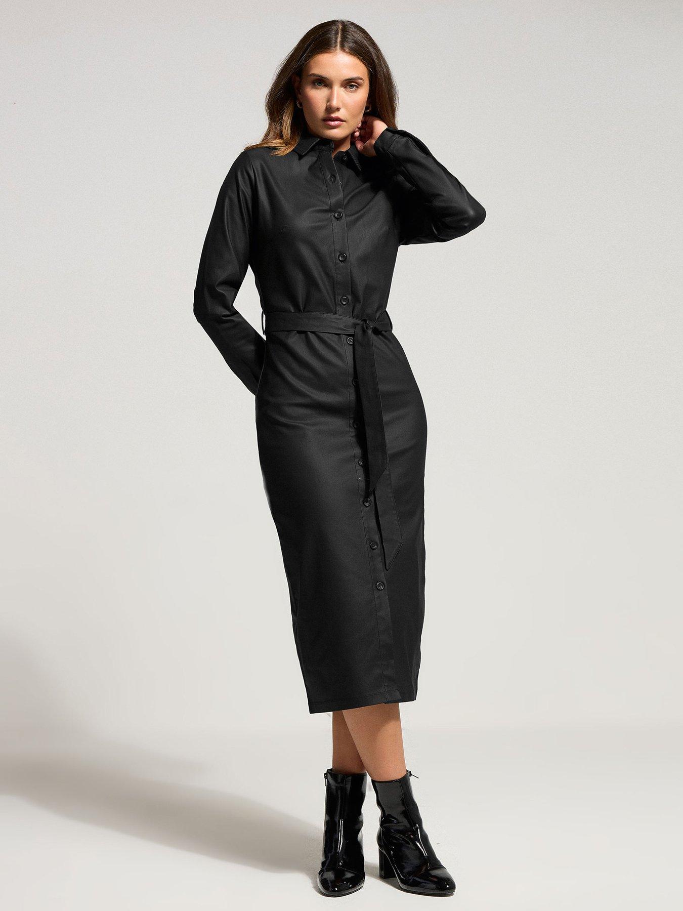 undefined Coated Shirt Dress - Black