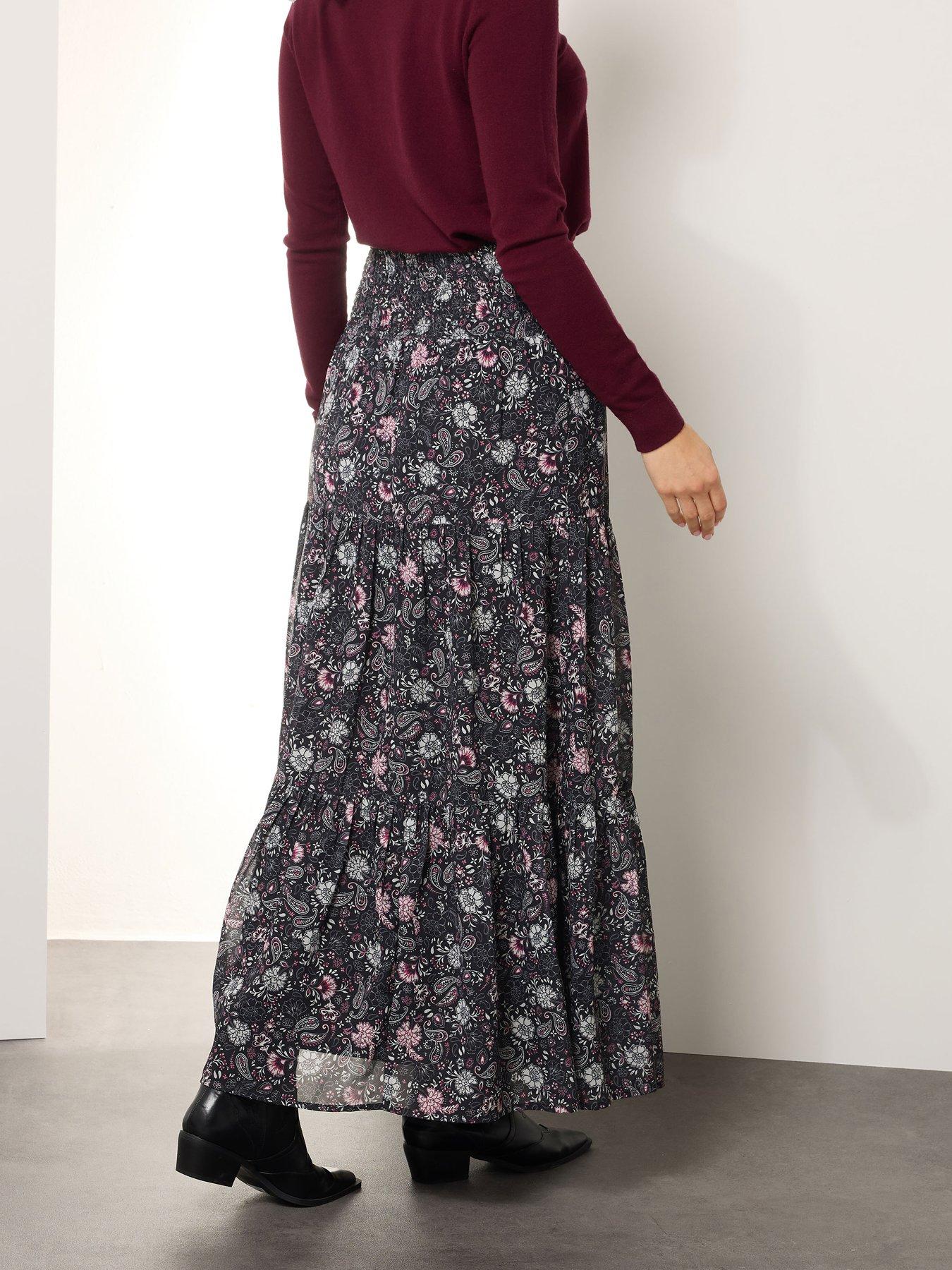 Long Tall Sally Paisley Chiffon Tiered Maxi Skirt Black Very