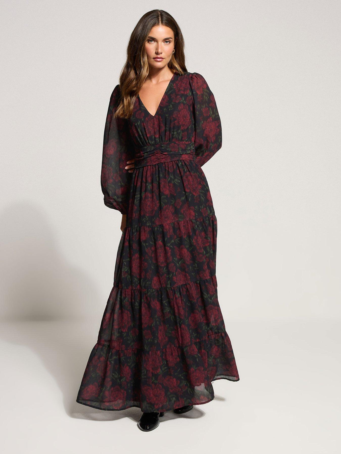 Long Tall Sally Rose Floral Maxi Dress Black/Red Very