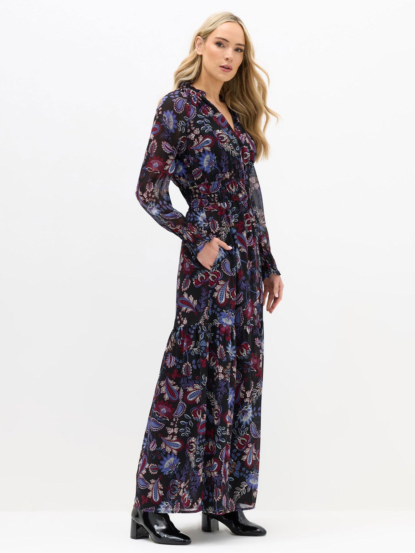 Long Tall Sally Paisley Floral Chiffon Dress - Black