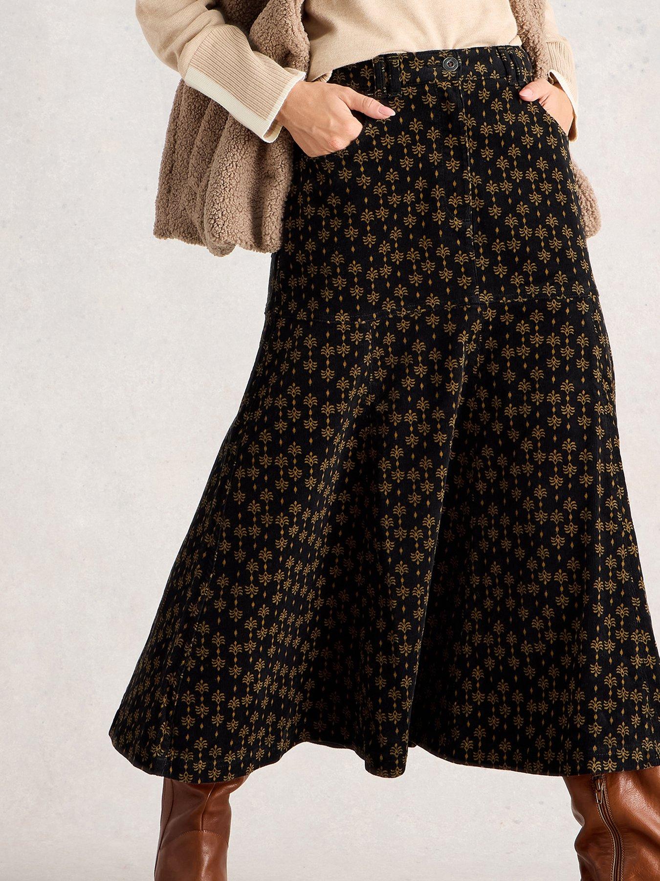 White Stuff Quinn Cord Midi Skirt - Black