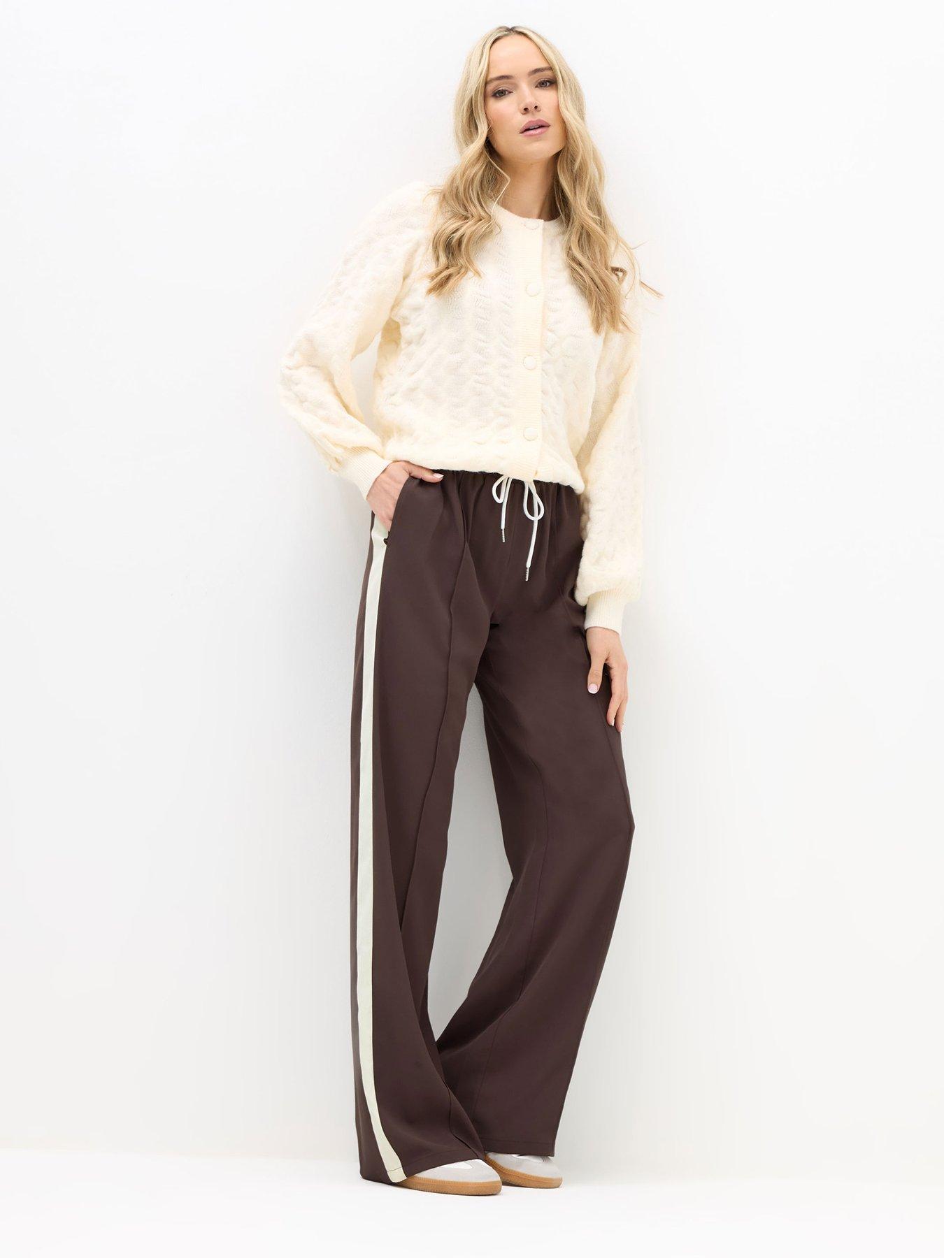 Image 3 of 4 of Long Tall Sally Side Stripe Wide Leg Trouser 34" - Brown