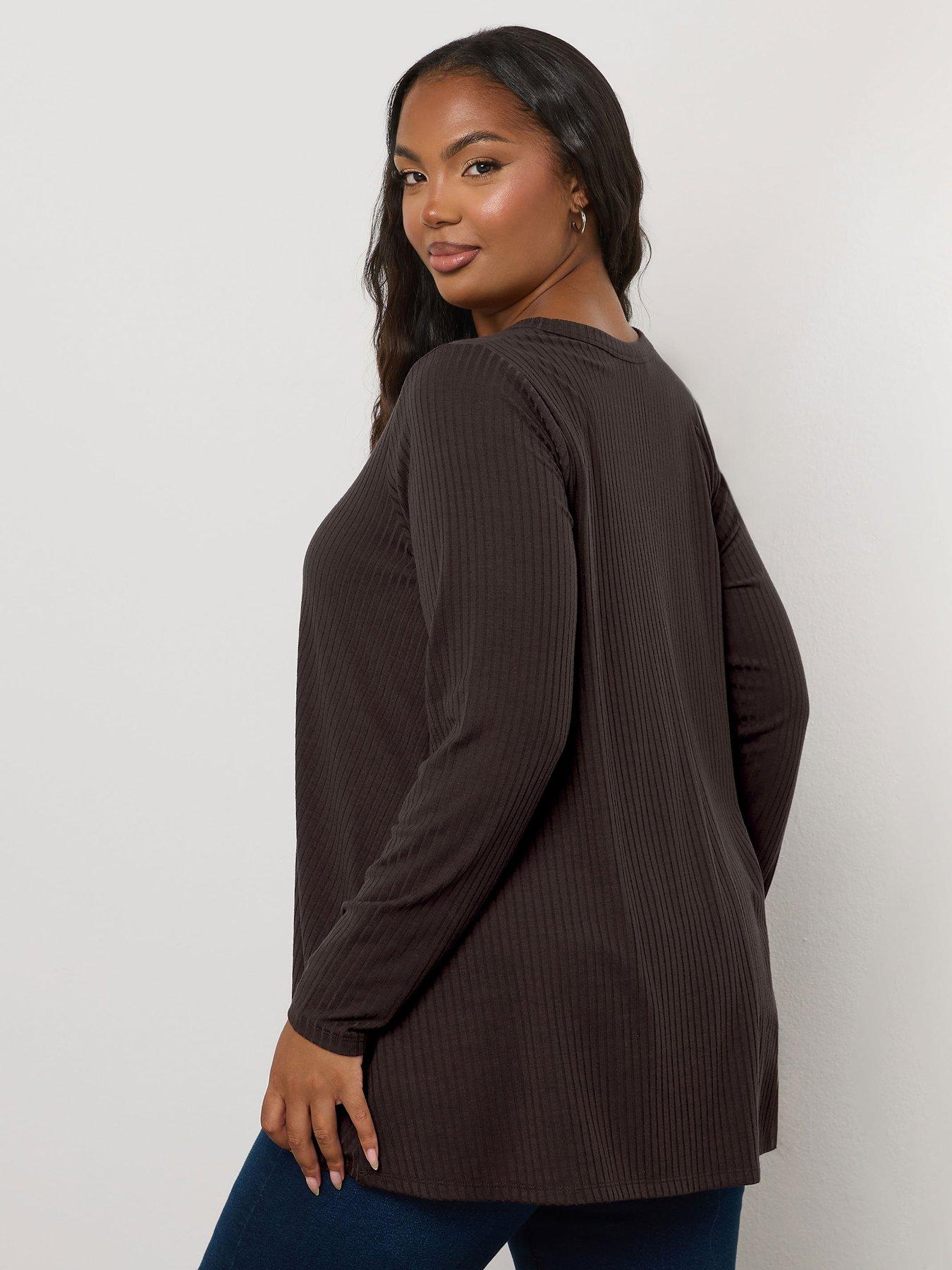 Image 3 of 5 of Yours Curve Rib Swing Henley Top - Brown