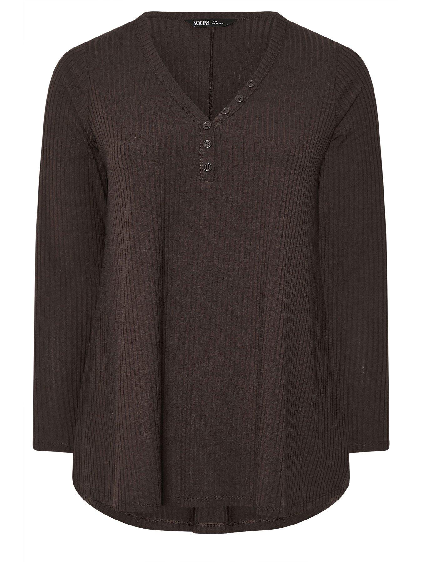 Image 5 of 5 of Yours Curve Rib Swing Henley Top - Brown