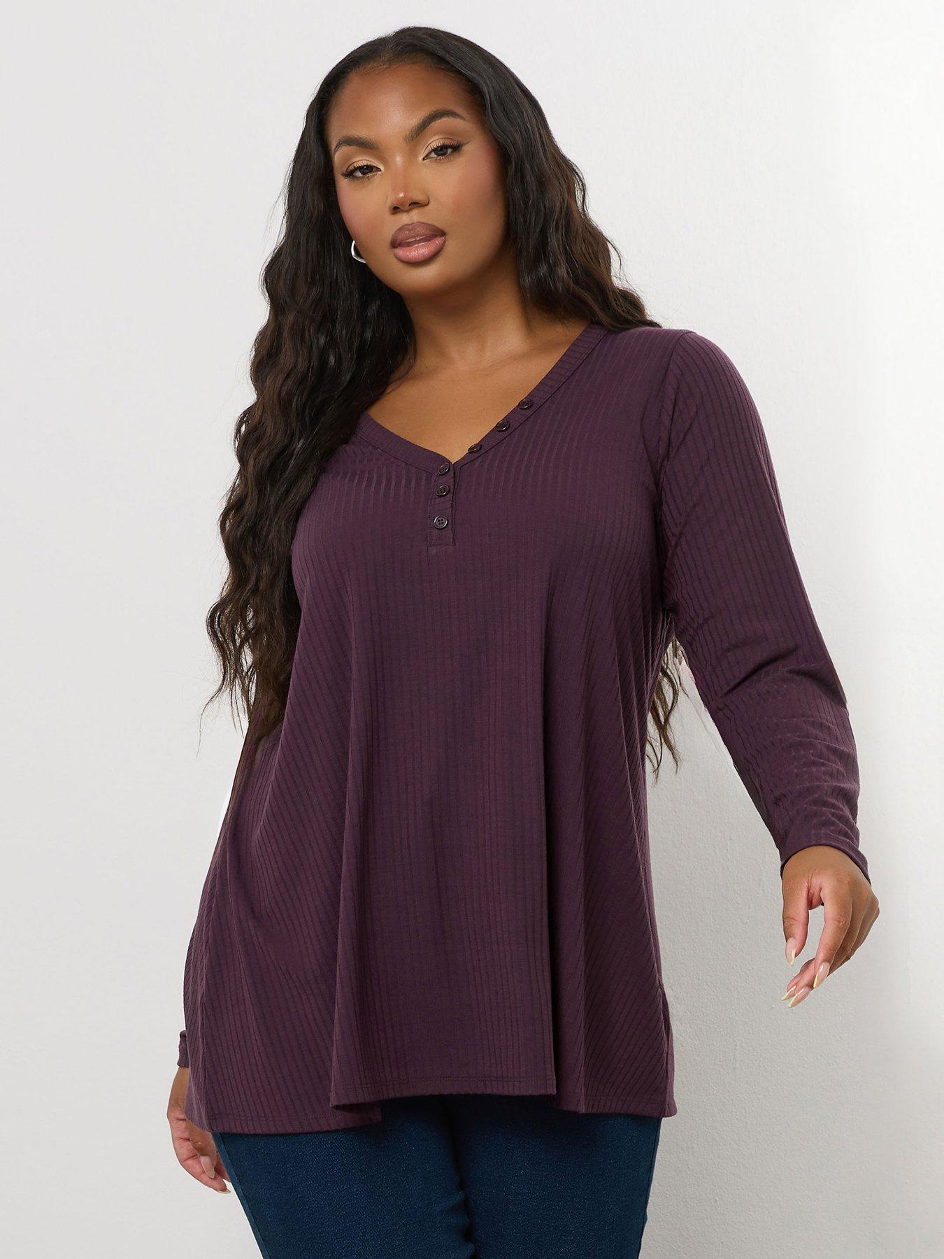 undefined Curve Rib Swing Henely Top - Purple