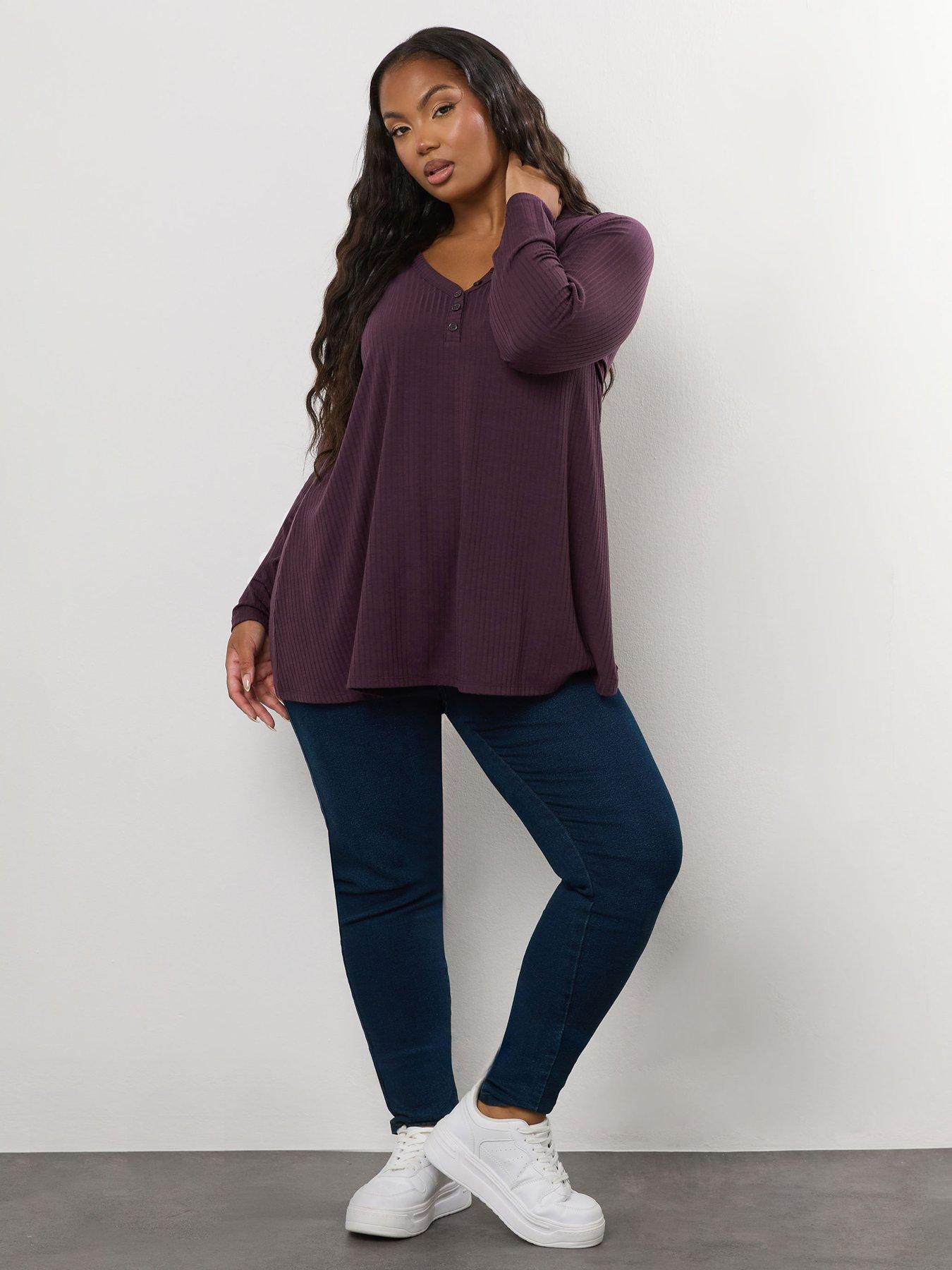 Image 3 of 5 of Yours Curve Rib Swing Henely Top - Purple