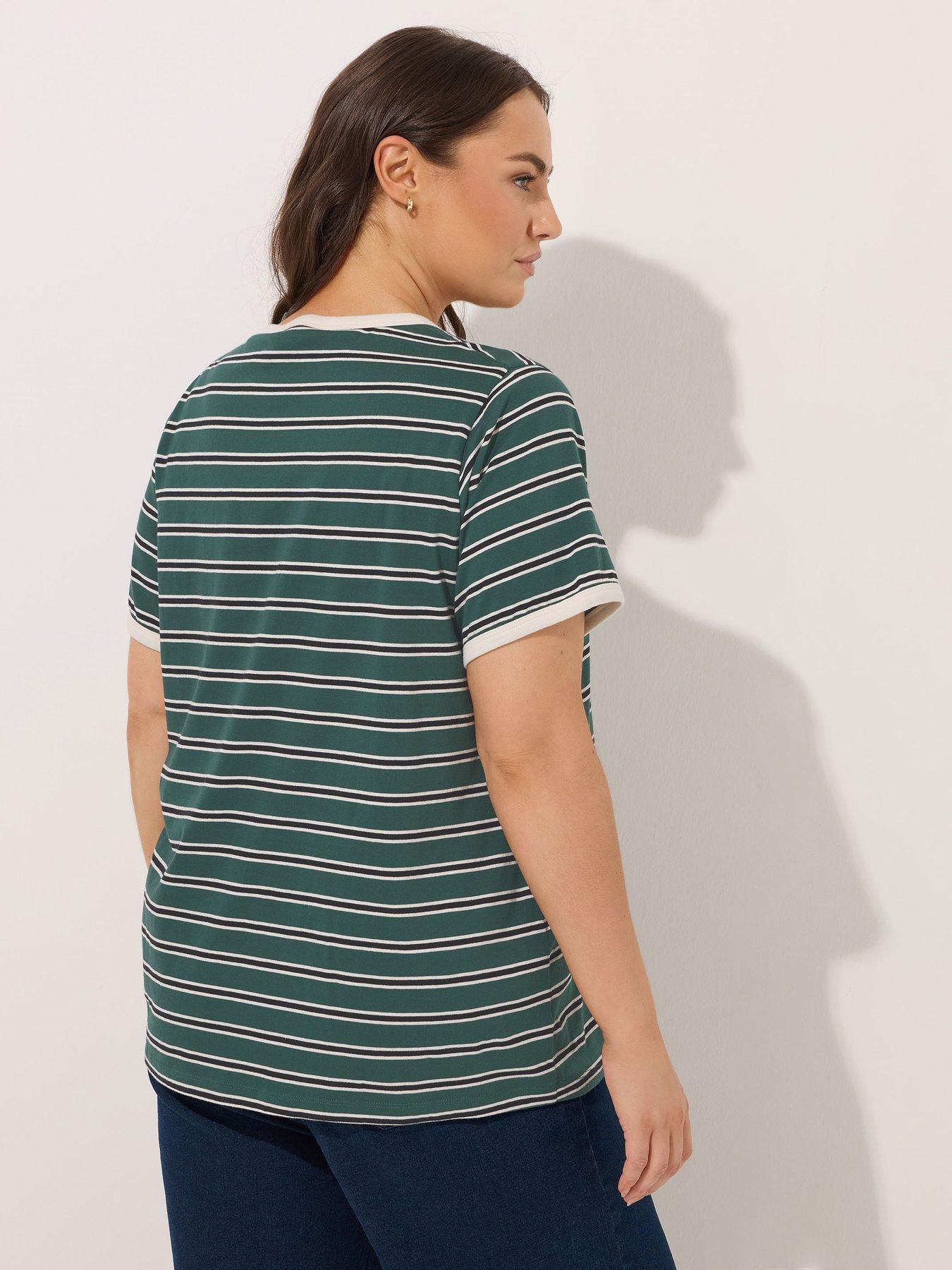 Image 2 of 4 of Yours Curve Stripe T-Shirt - Green