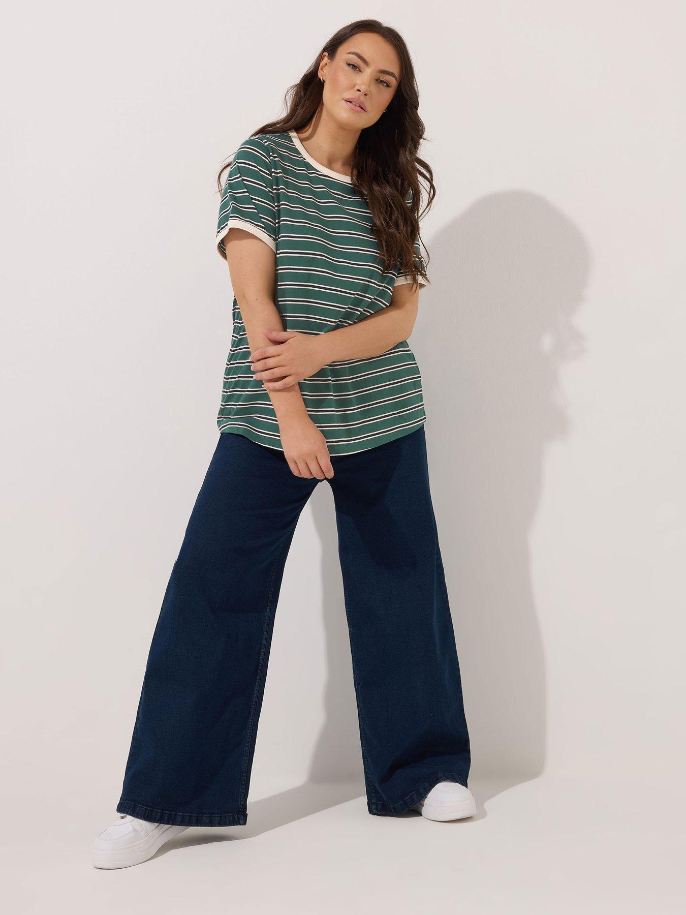 Image 3 of 4 of Yours Curve Stripe T-Shirt - Green