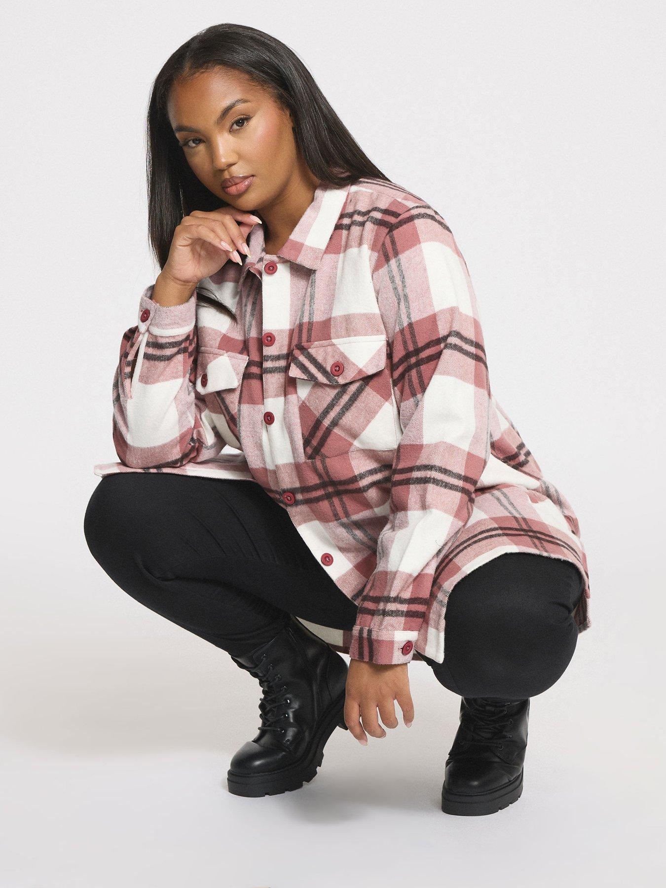 undefined Curve Check Shacket - Pink