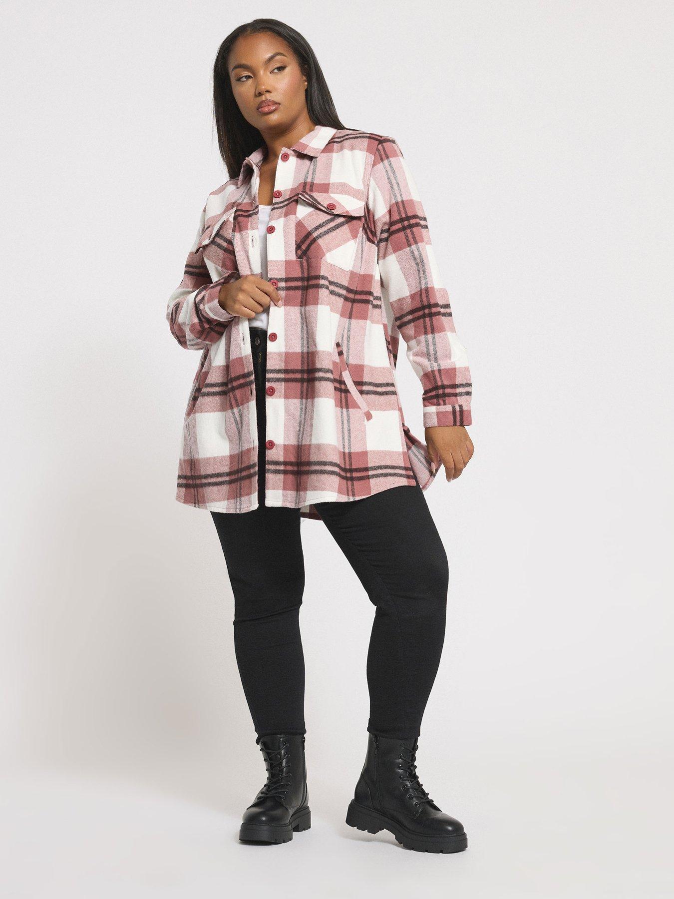 Image 3 of 6 of Yours Curve Check Shacket - Pink