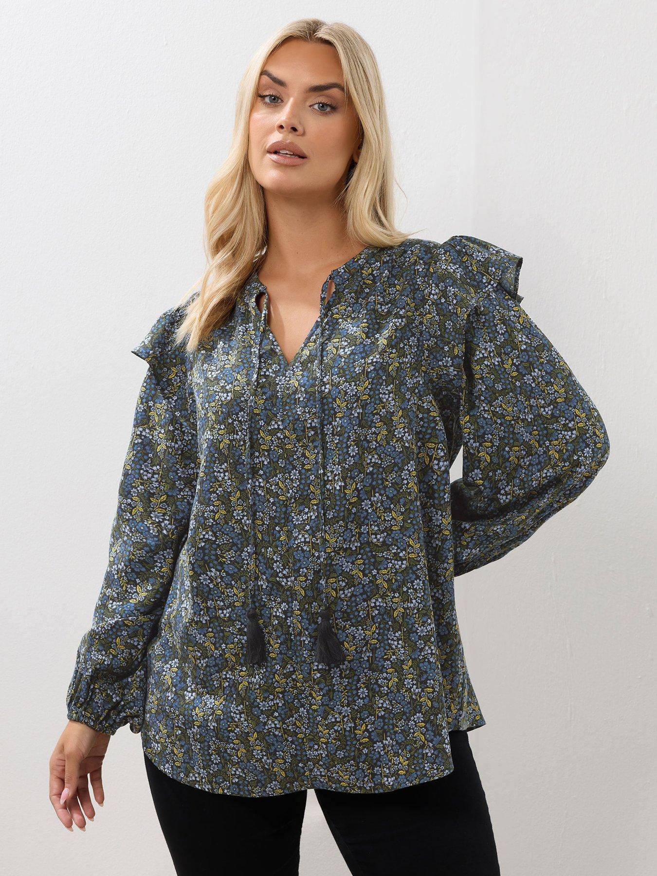 undefined Curve Smock Frill Top - Blue