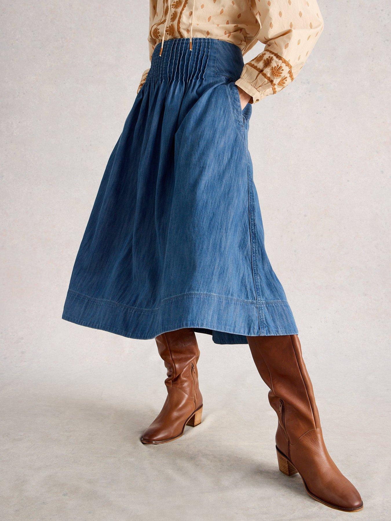 undefined Charlotte Denim Midi Skirt - Blue