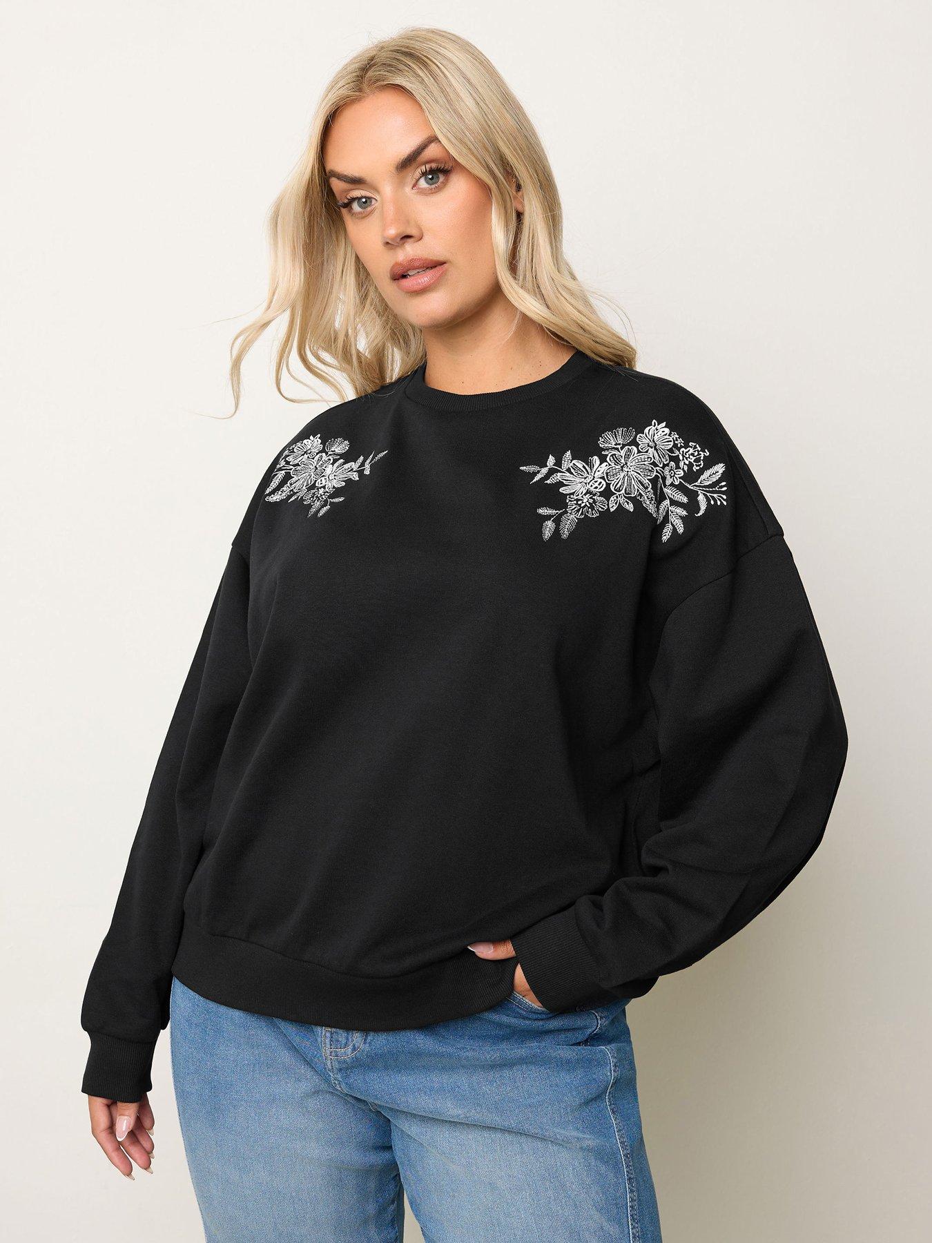Yours Curve Embroidered Sweatshirt - Black