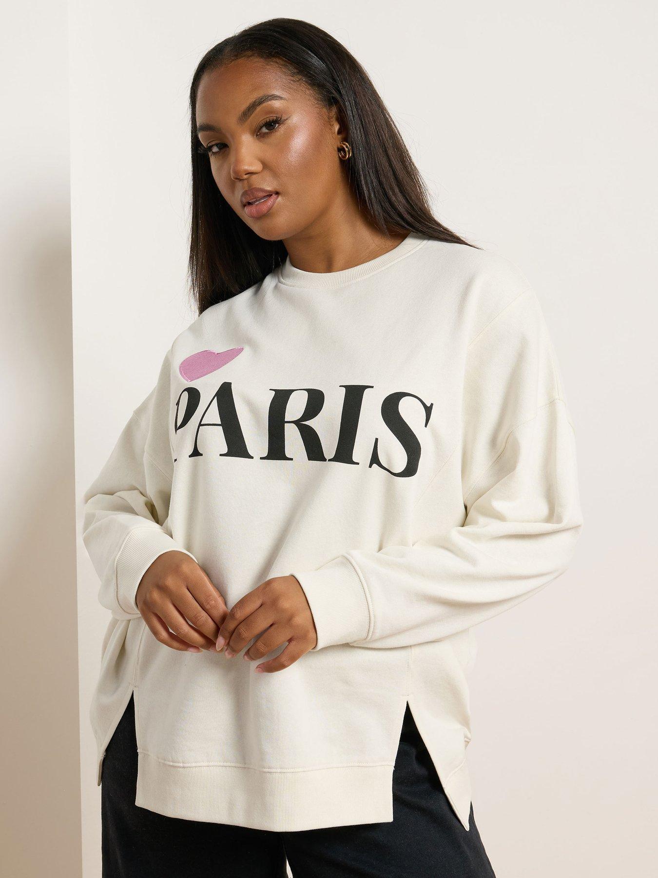 undefined Curve Heart Paris Crew Neck Sweatshirt - Ivory