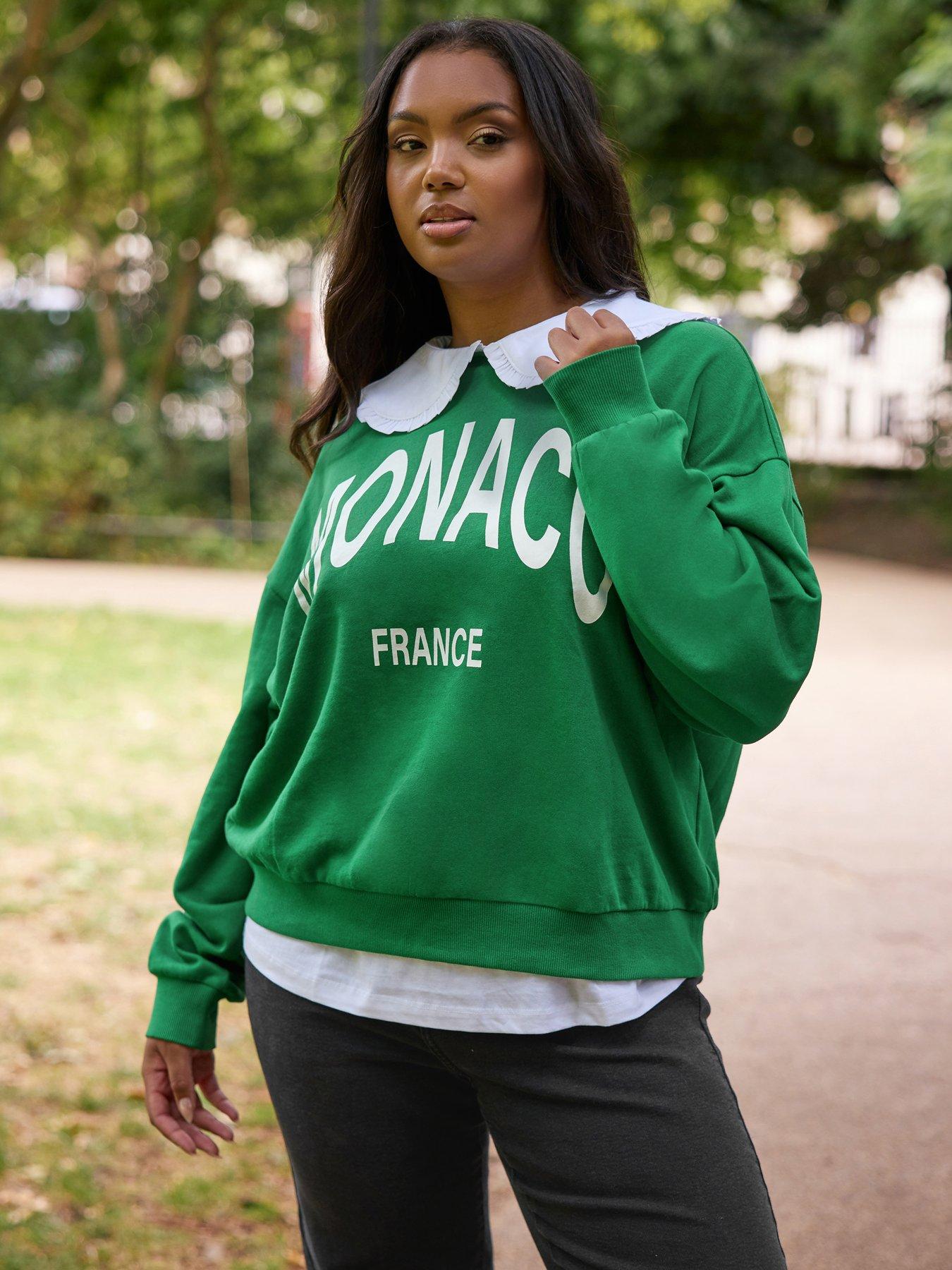 Yours Curve Monaco Crew Neck Sweatshirt - Green