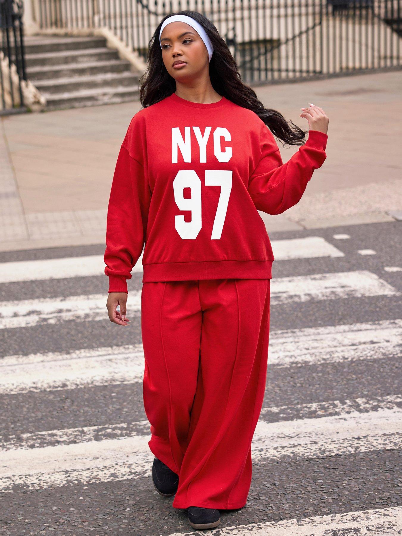 Yours Curve Nyc 97 Crew Neck Sweatshirt - Red