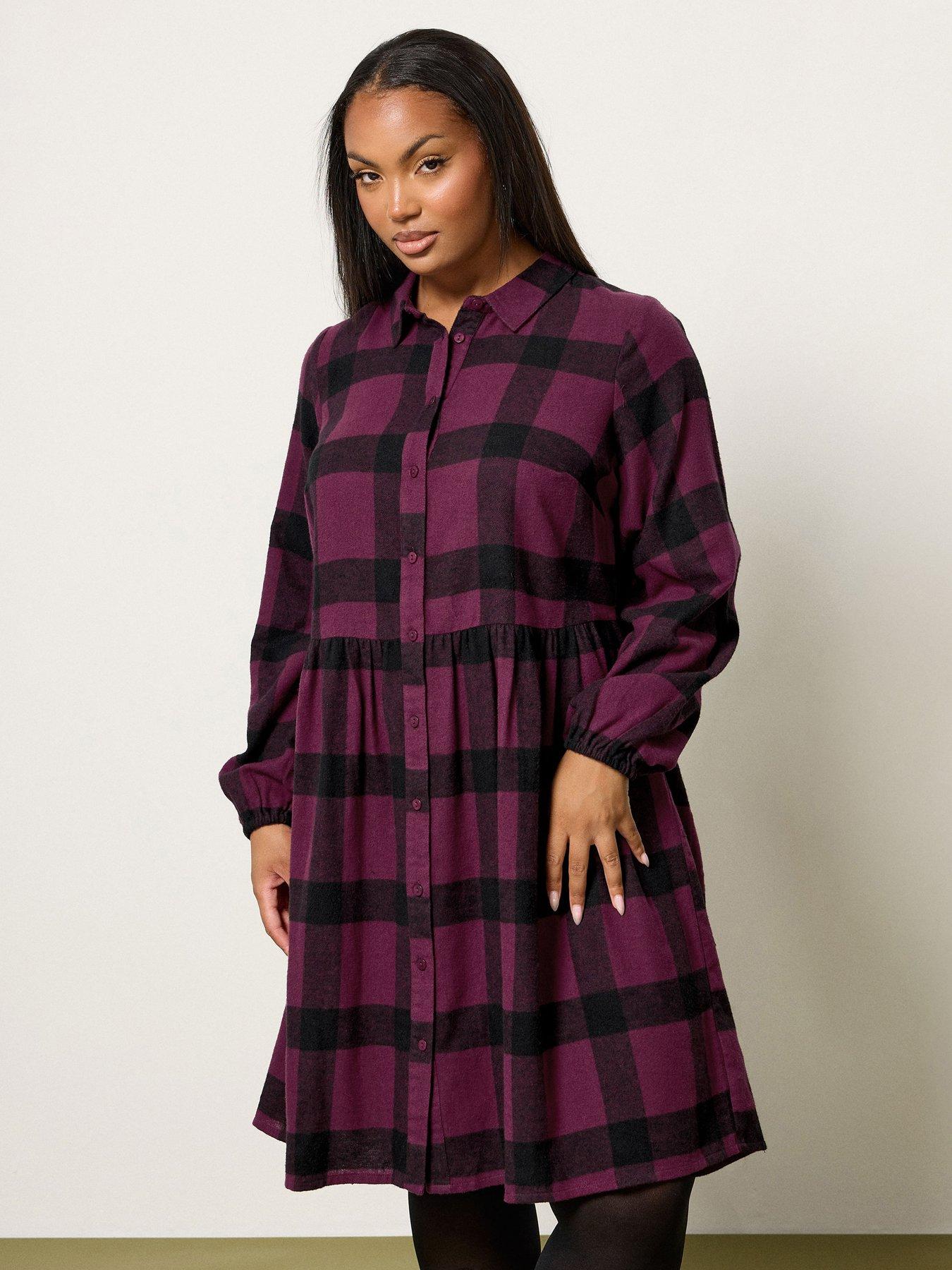 undefined Curve Check Shirt Dress