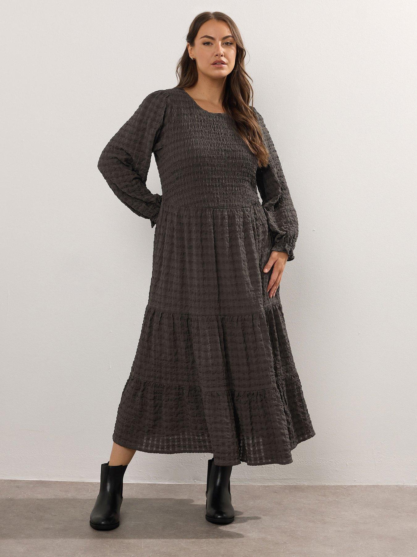 undefined Curve Seersucker Maxi Tiered Dress
