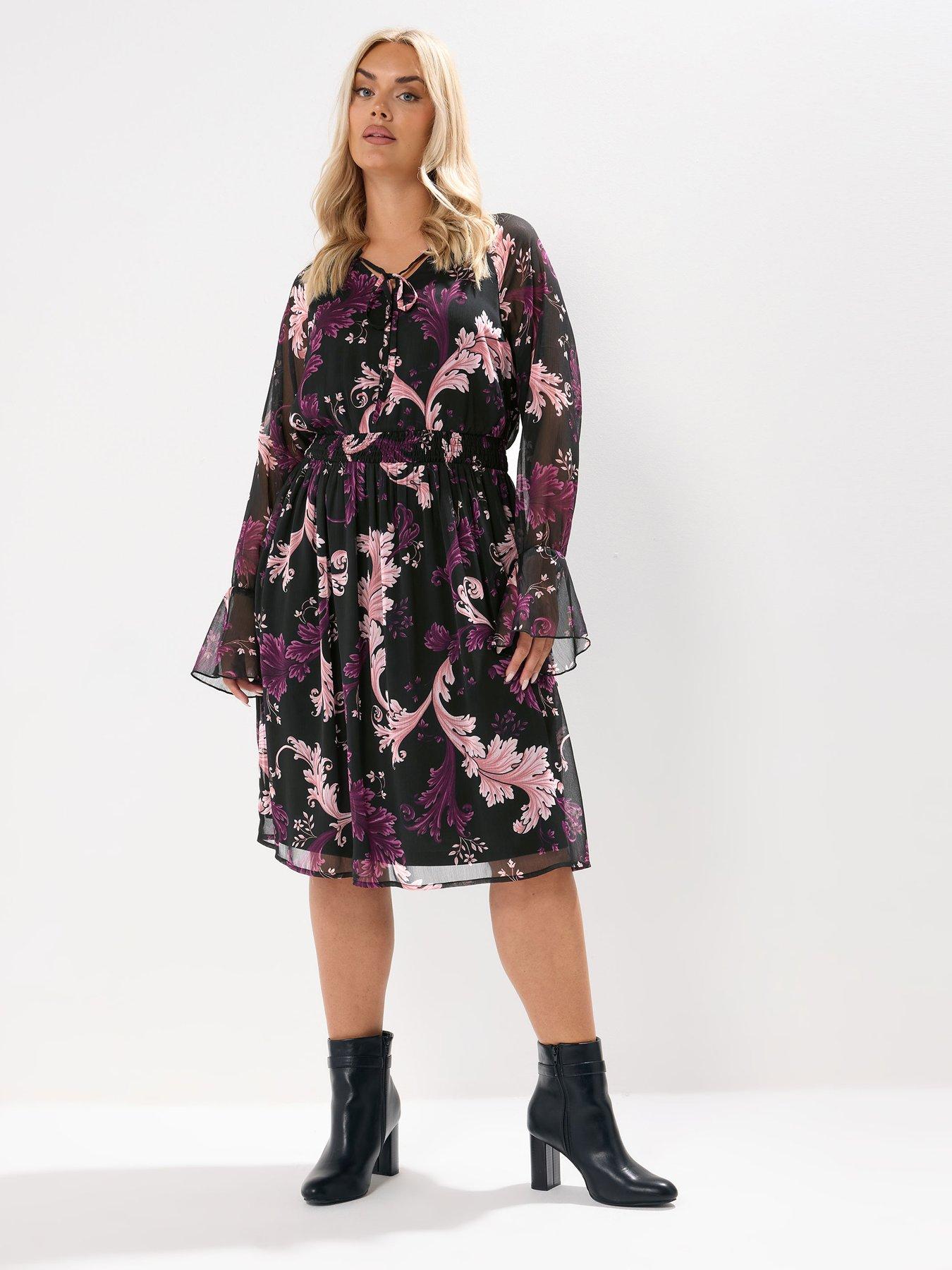 undefined Curve Tie Neck Dress - Black