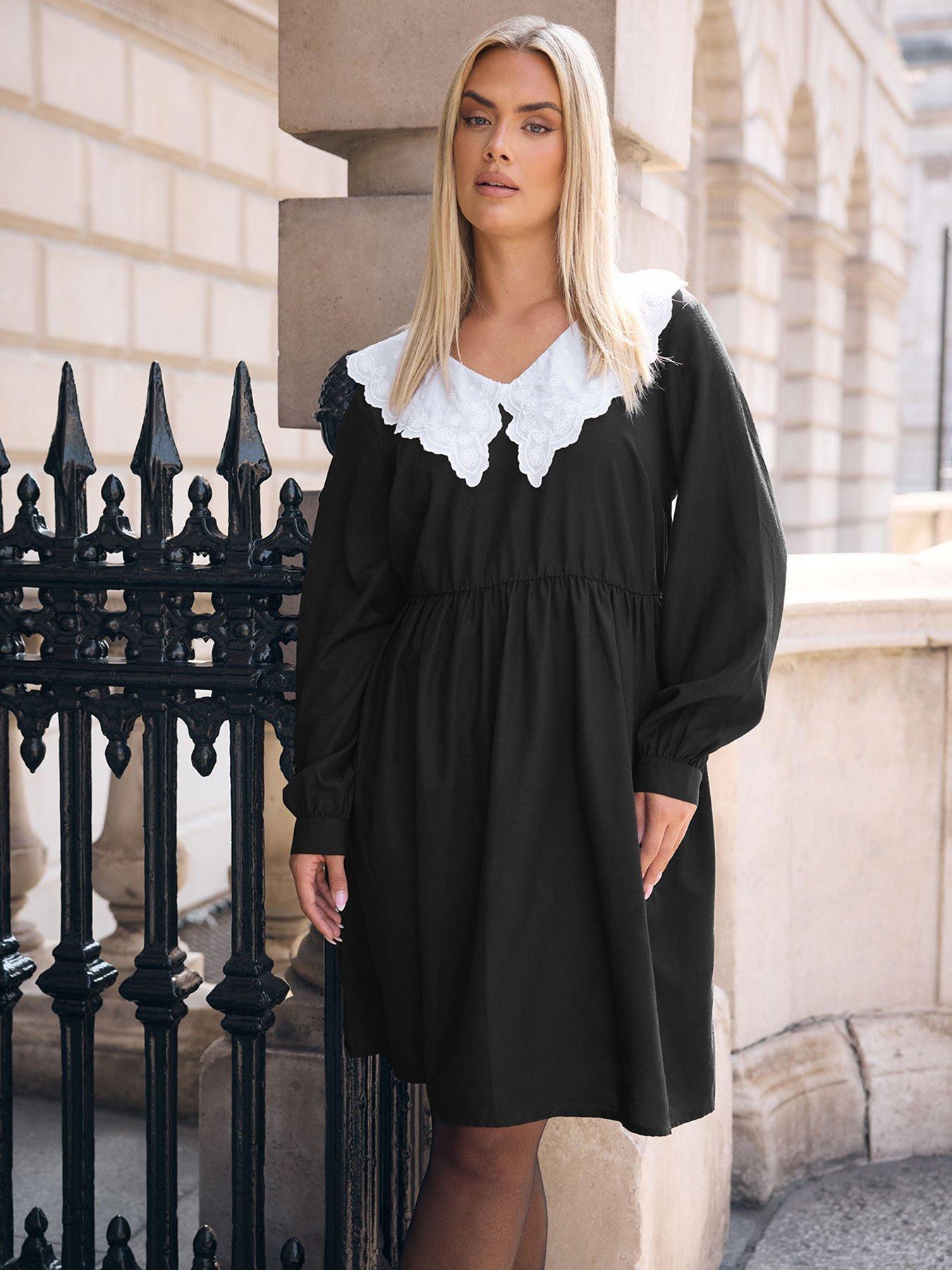 Yours Curve Statement Collar Dress - Black