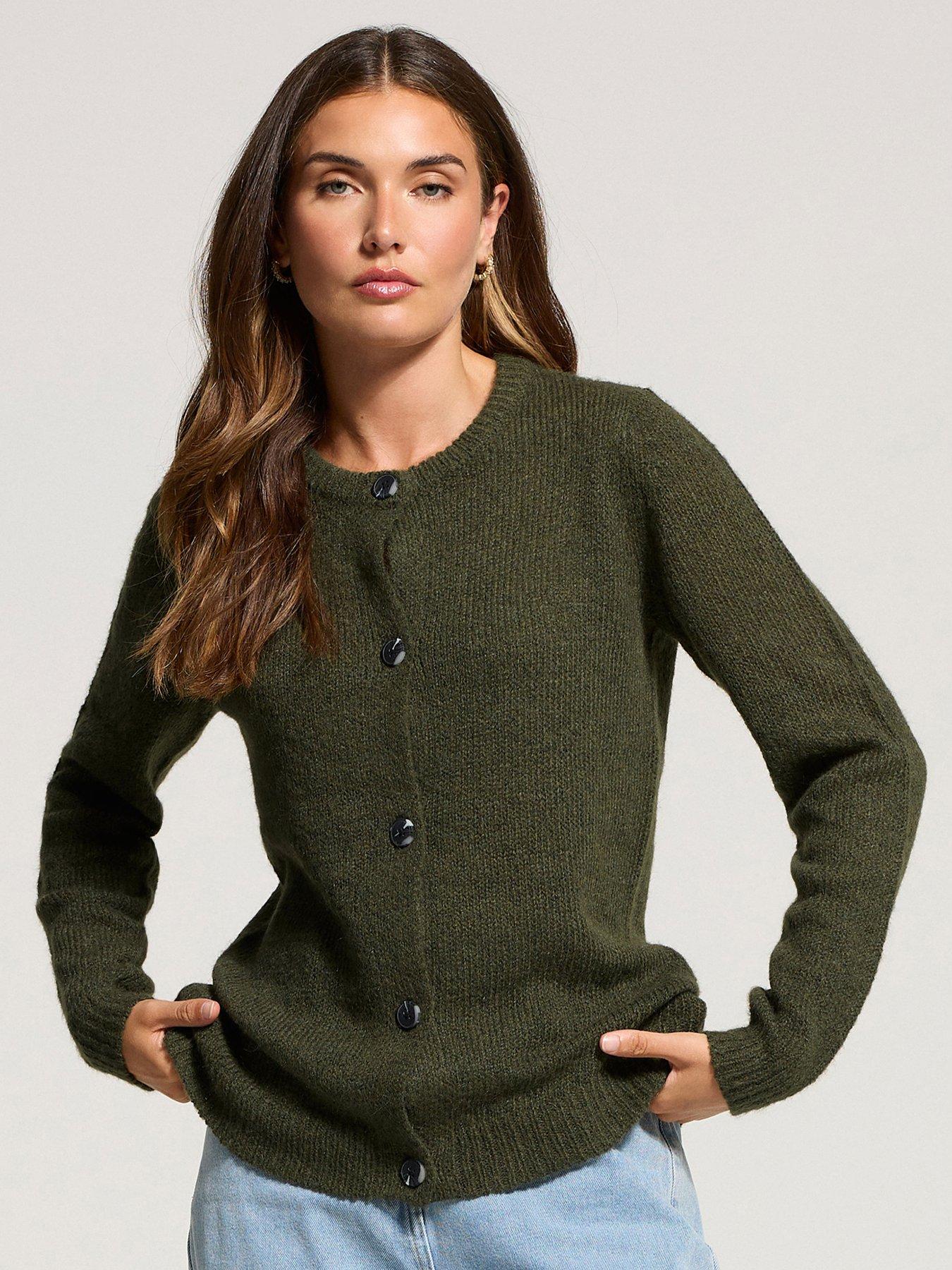 Long Tall Sally Wool Blend Crew Neck Cardigan - Green