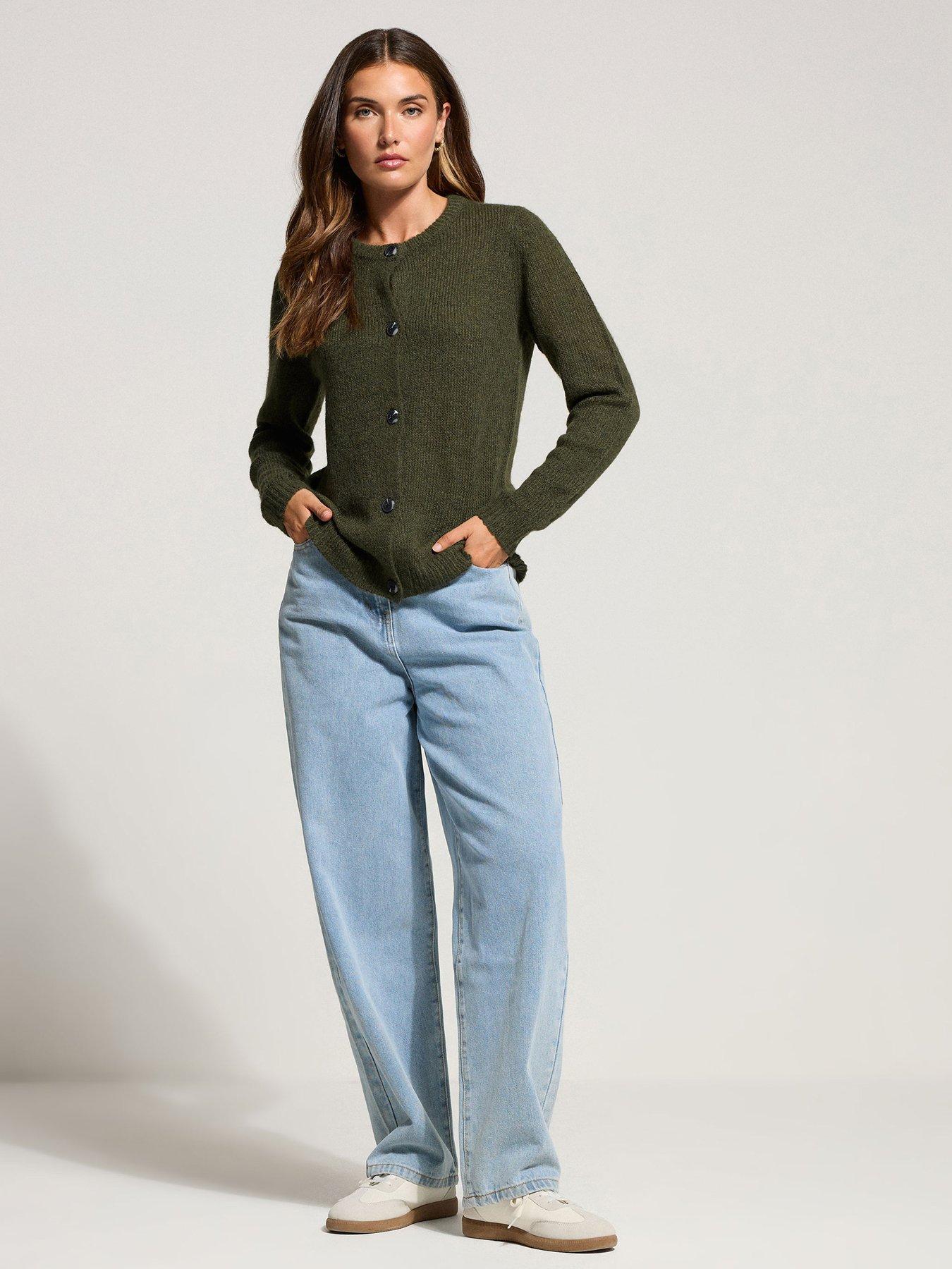 Image 3 of 4 of Long Tall Sally Wool Blend Crew Neck Cardigan - Green