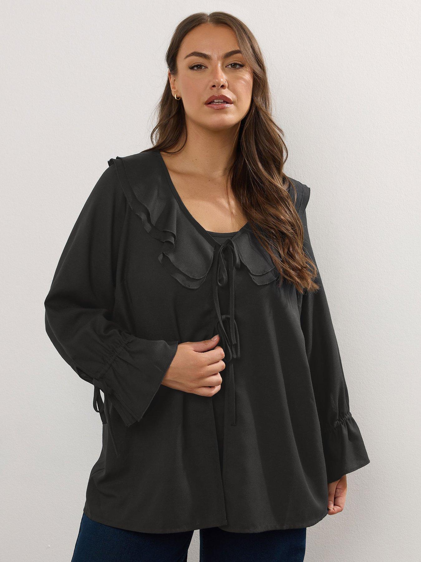 undefined Curve Ruffle Tie Front Coverup - Black