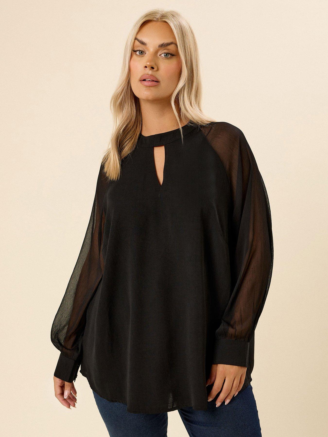 undefined Curve Keyhole Blouse - Black